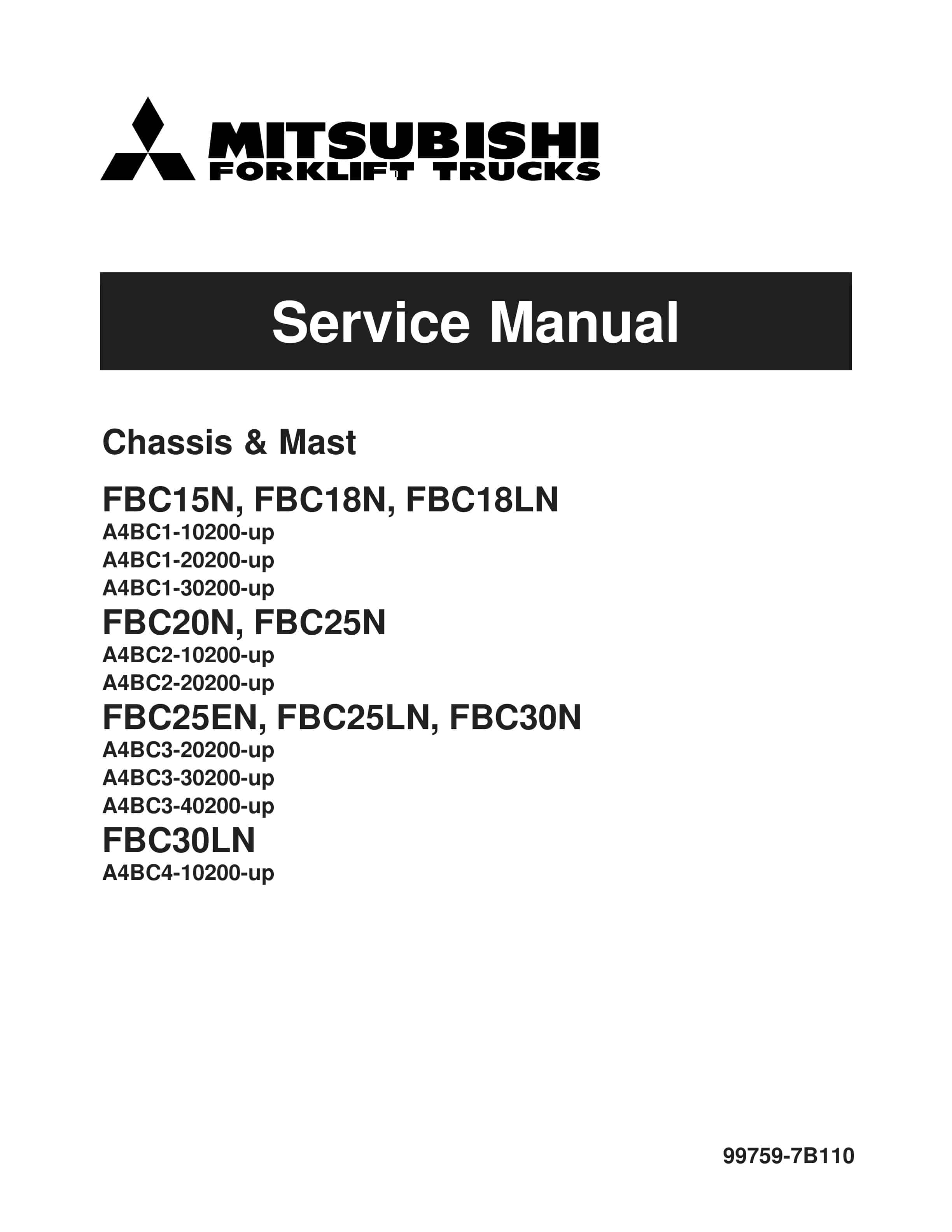 Mitsubishi FBC15N to FBC30LN Chassis and Mast Service Manual 99759-7B110