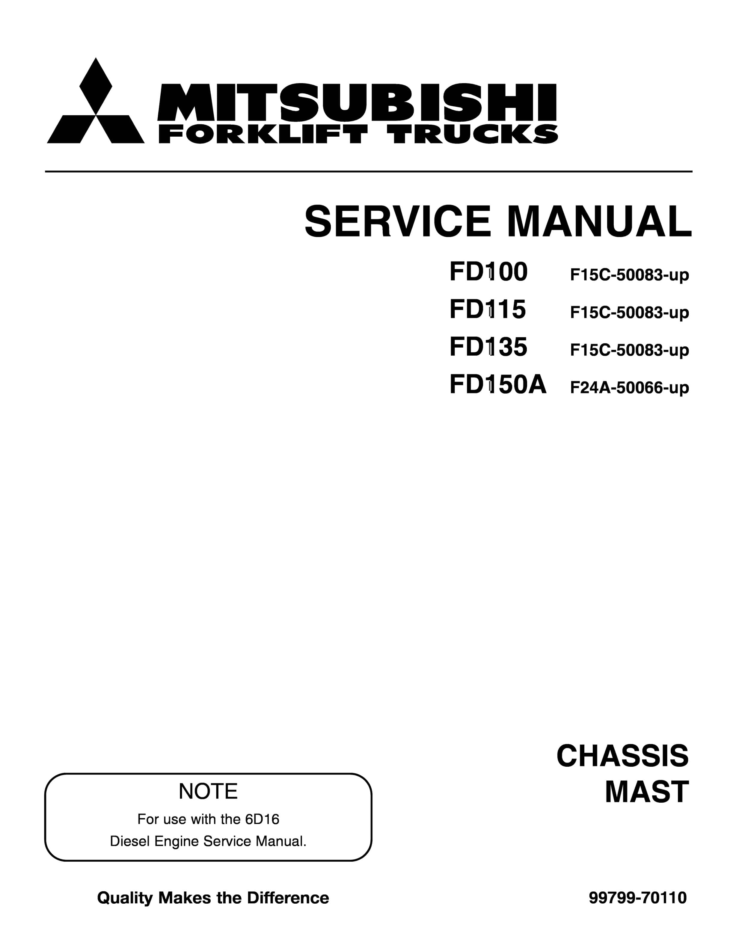 Mitsubishi FD100 to FD150A Chassis and Mast Service Manual 99799-70110