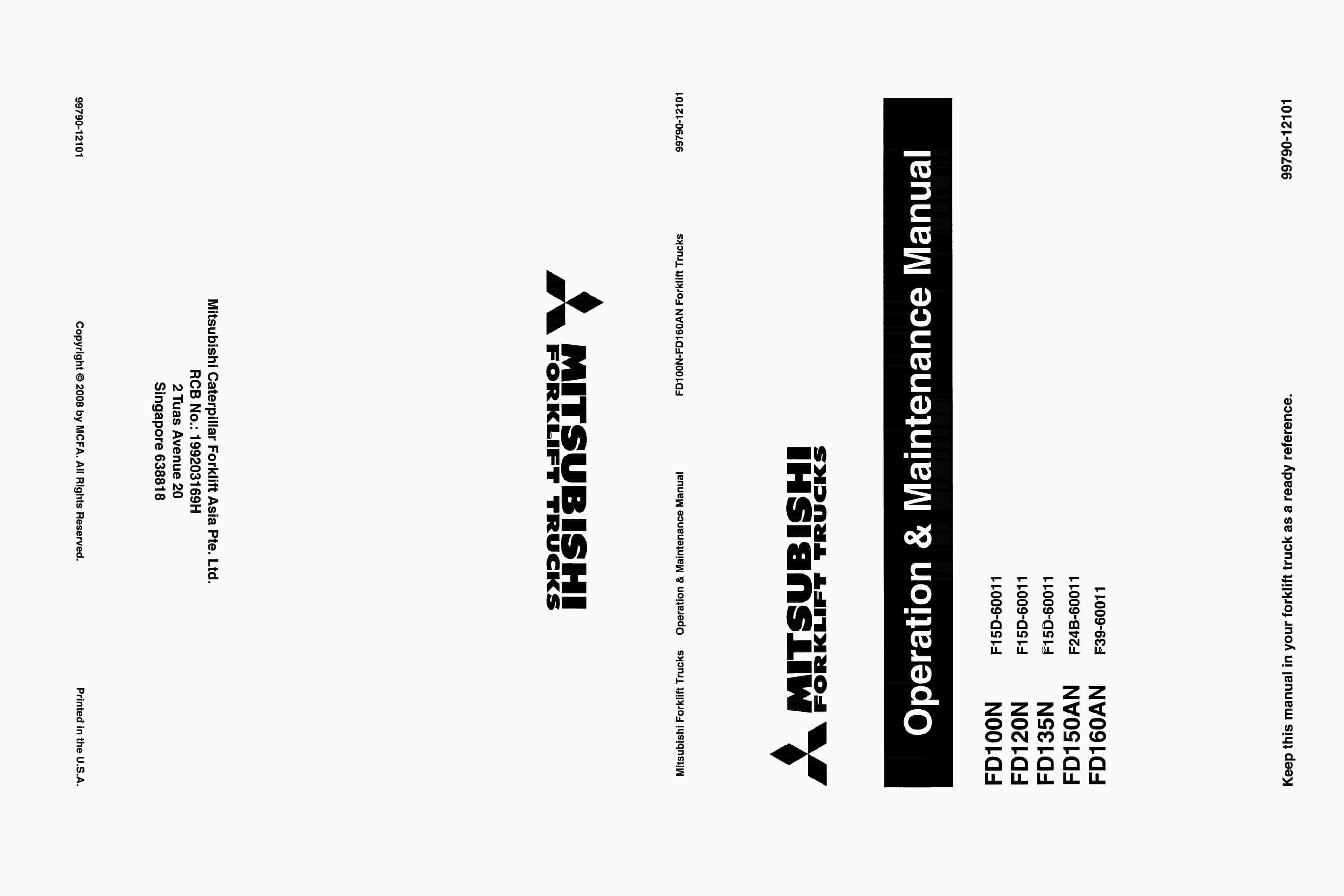 Mitsubishi FD100N to FD160AN Operation and Maintenance Manual 99790-12101 1 Mitsubishi FD100N to FD160AN Operation and Maintenance Manual 99790-12101