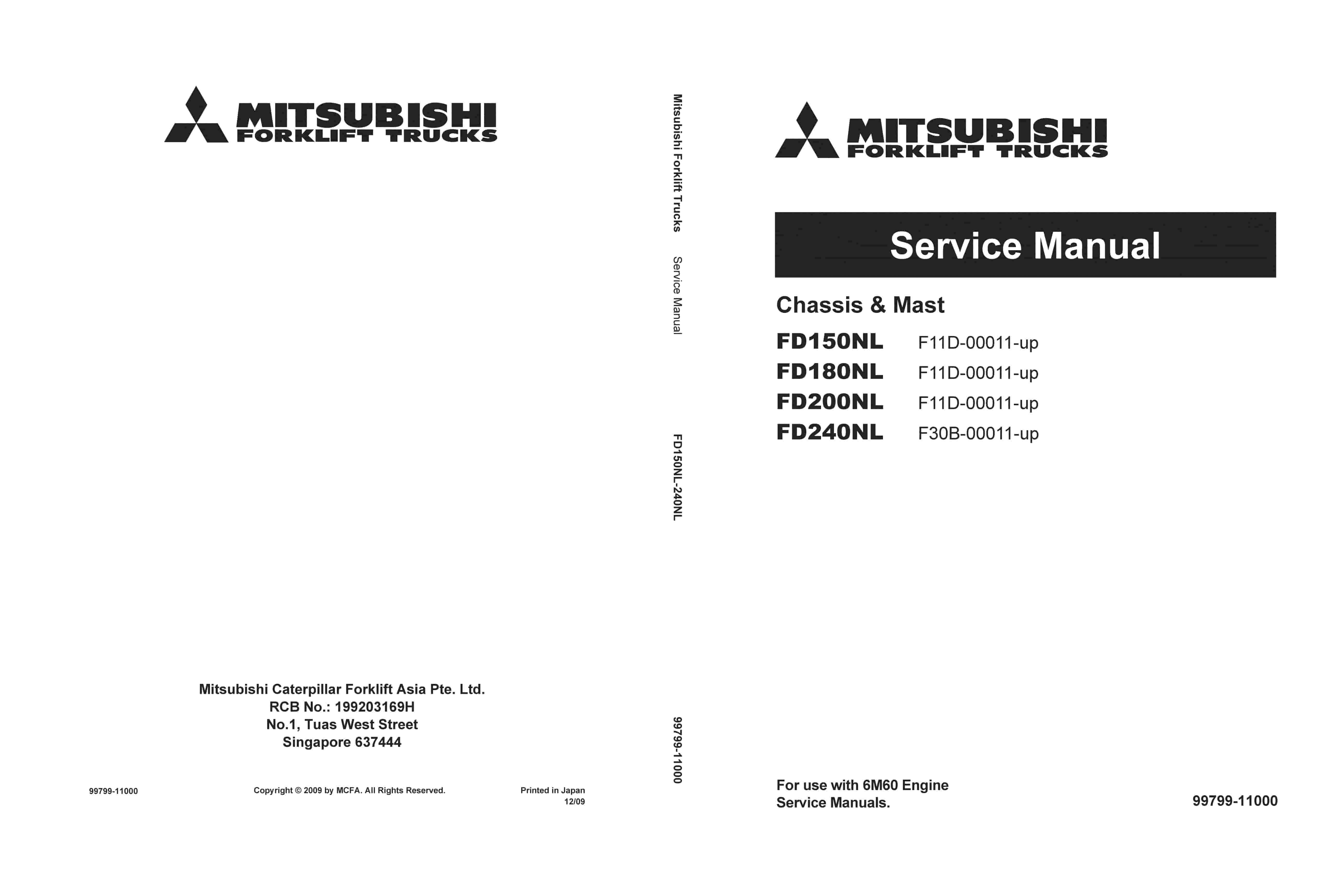 Mitsubishi FD150NL to FD240NL Chassis and Mast Service Manual 99799-11000