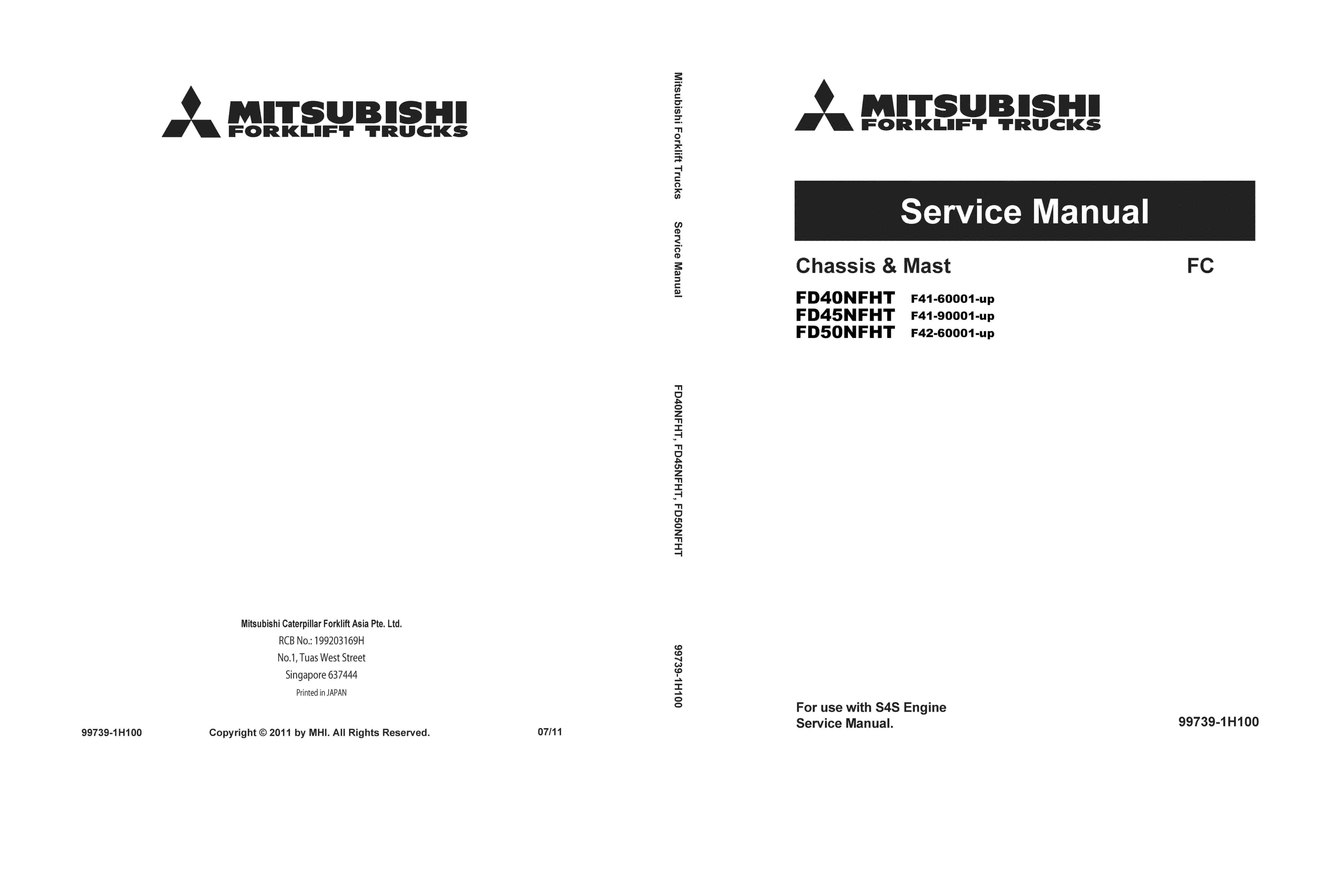 Mitsubishi FD40-45-50NFHT Chassis and Mast Service Manual 99739-1H100