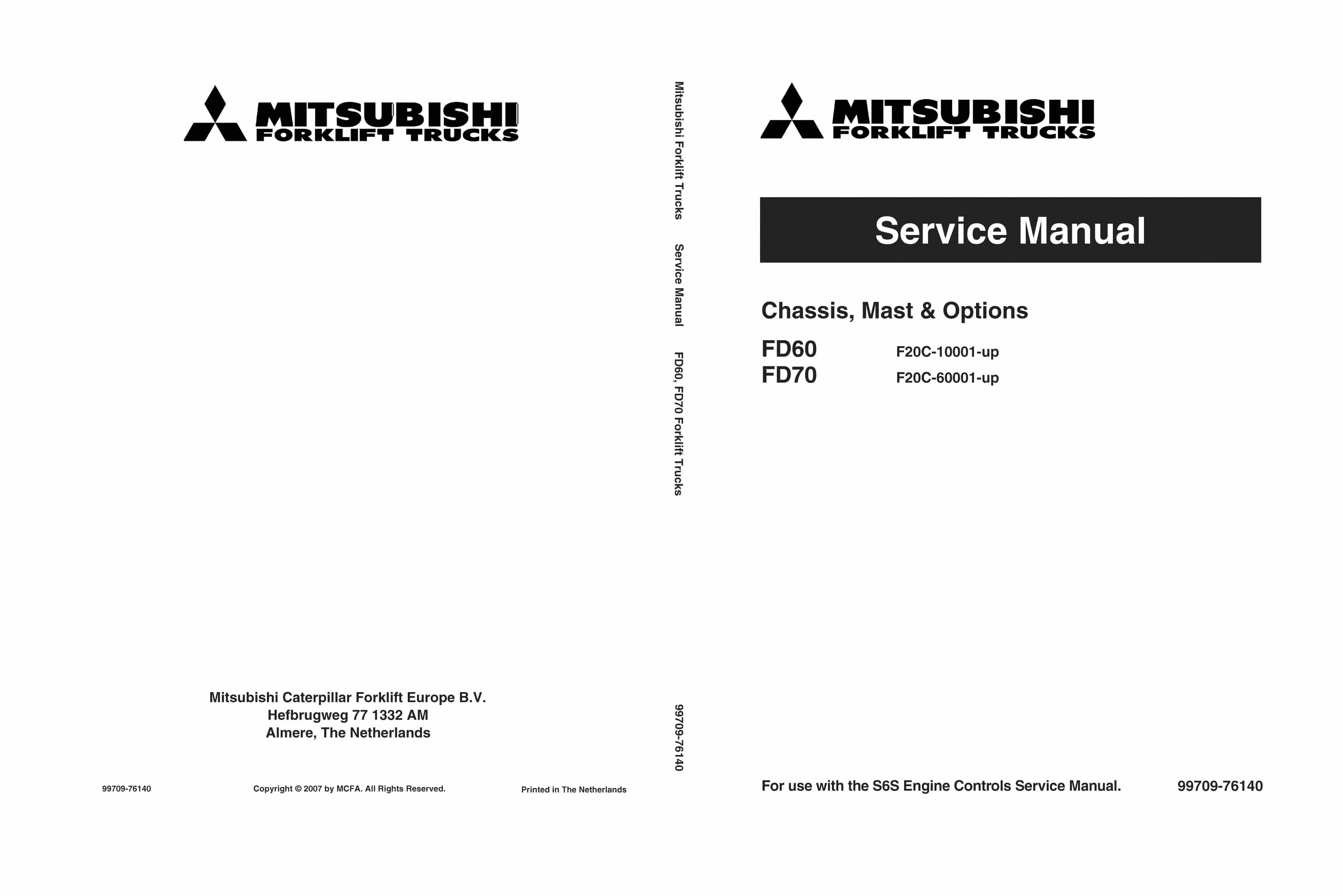 Mitsubishi FD60, FD70 Chassis, Mast and Options Service Manual 99709-76140