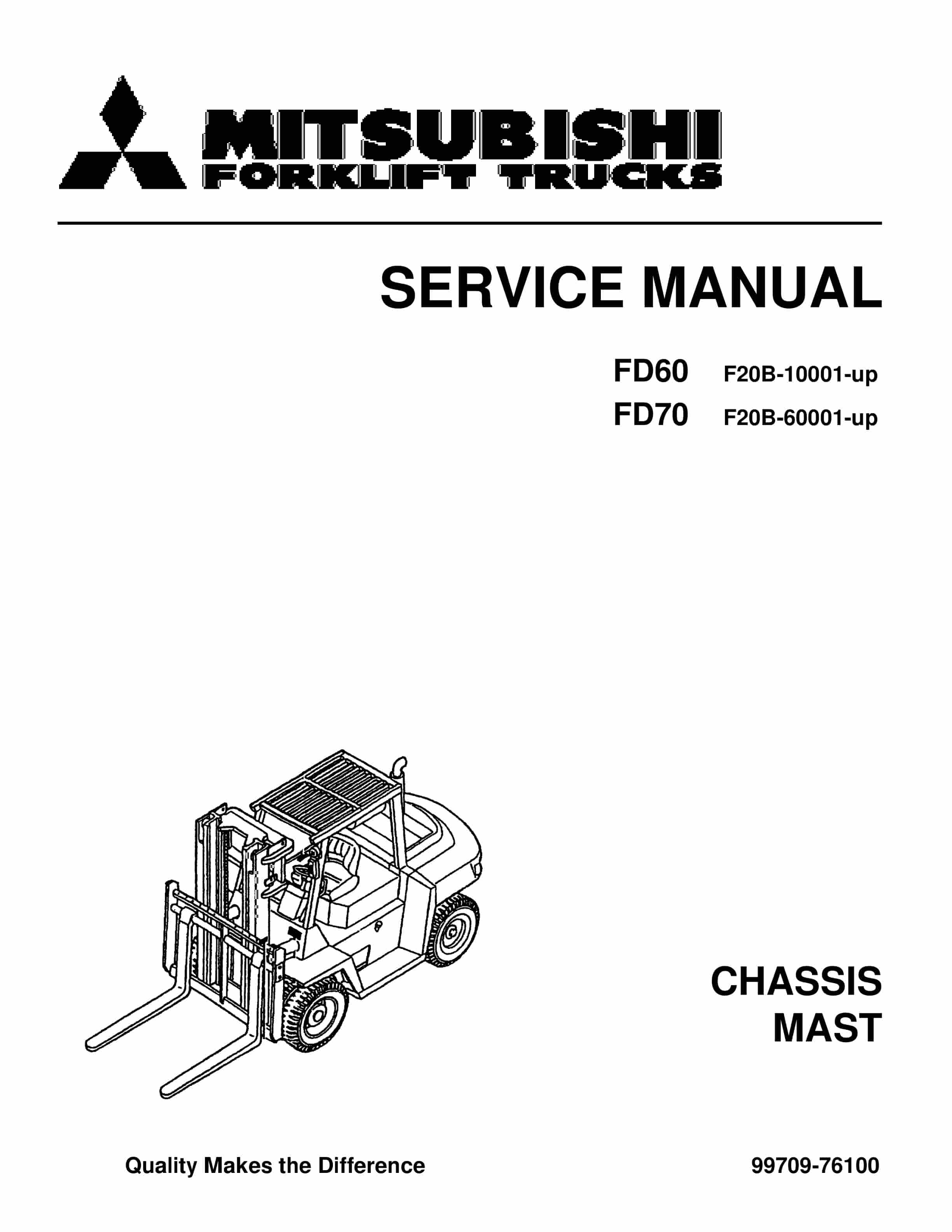 Mitsubishi FD60, FD70 Chassis Mast Service Manual 99709-76100