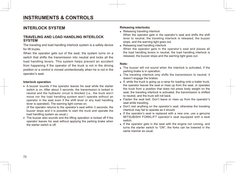 Mitsubishi FD60NH, FD70NH, FD80NH, FD100NH Forklift Trucks Operation and Maintenance Manual OMFEG-J030C-230-2