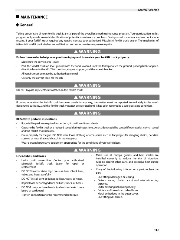 Mitsubishi FD60NM, FD60NMS, FD70NM, FD70NMS Operation and Maintenance Manual 99700-17120 3 Mitsubishi FD60NM, FD60NMS, FD70NM, FD70NMS Operation and Maintenance Manual 99700-17120 - Image 3