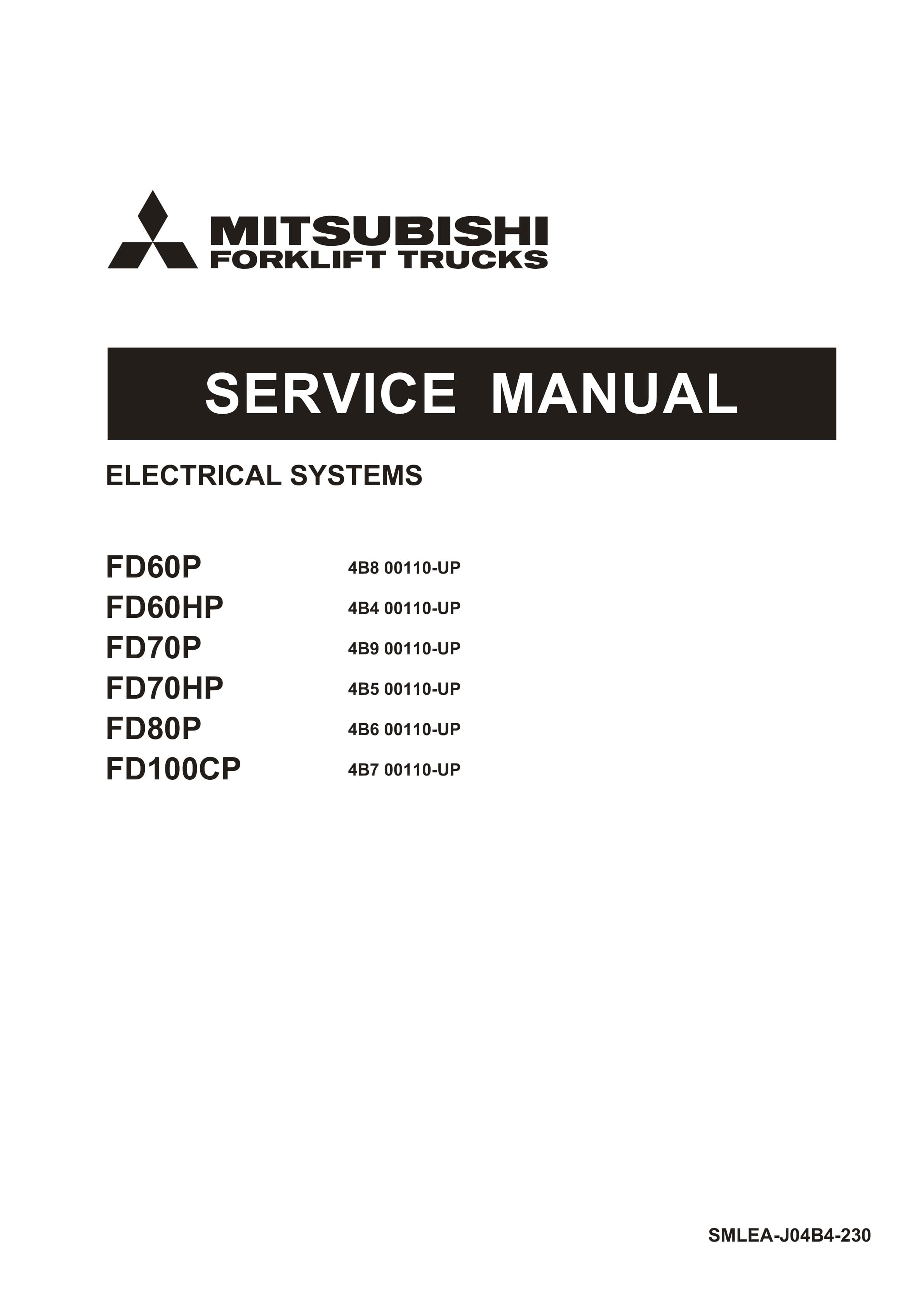 Mitsubishi FD60P to FD100CP Electrical Systems Service Manual SMLEA-J04B4-230