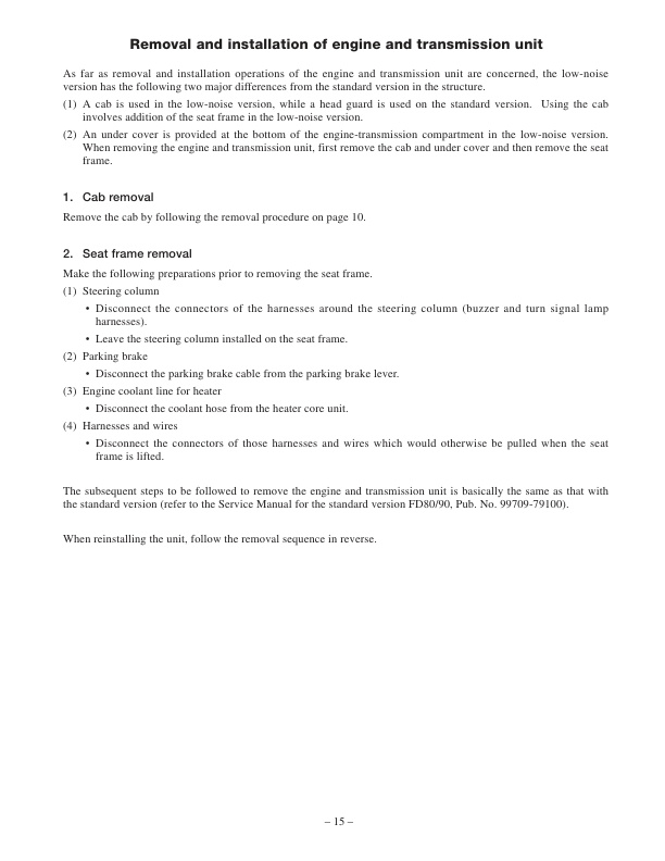 Mitsubishi FD80, FD90 Low Noise Options Supplement Service Manual 99709-79101-5