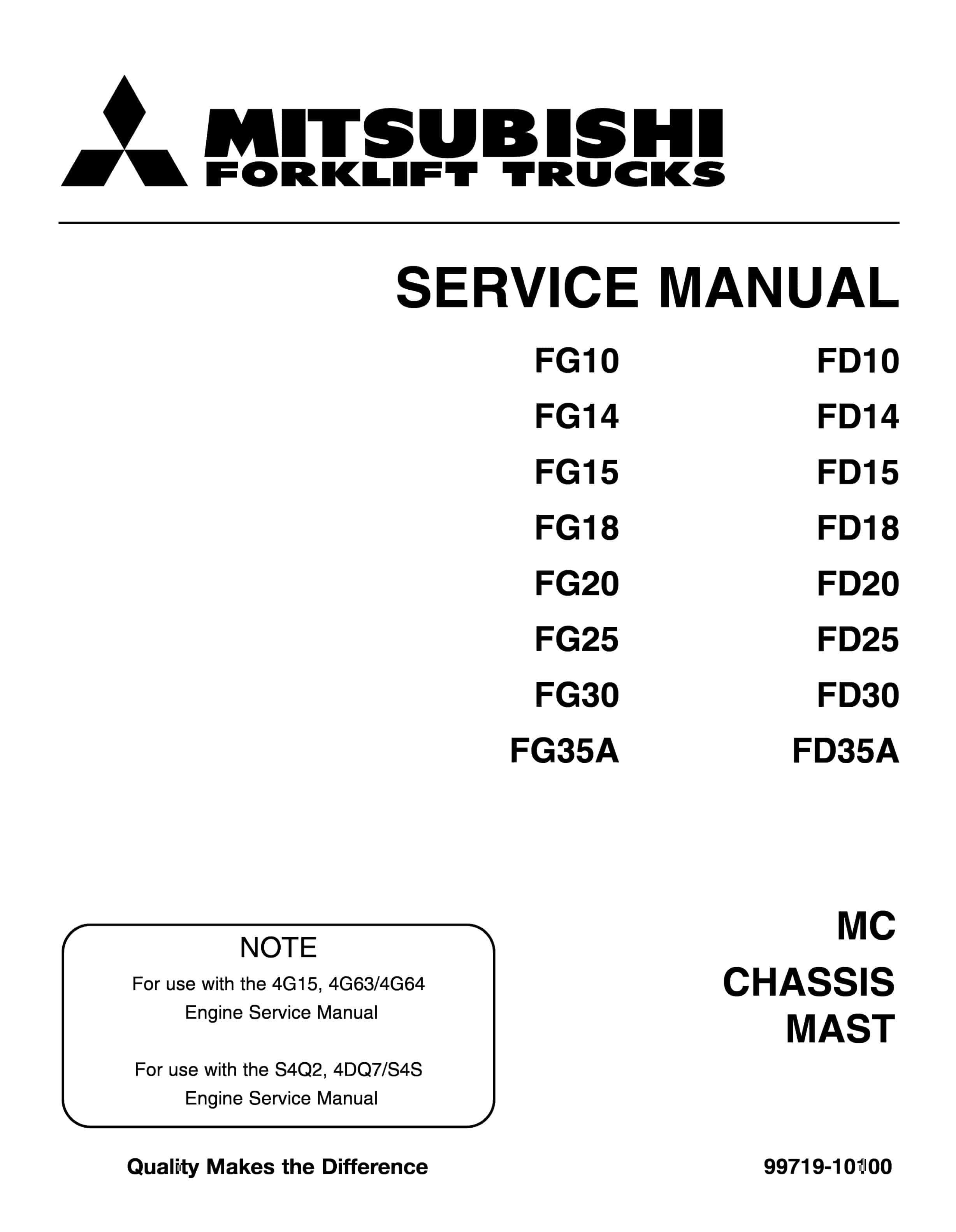 Mitsubishi FG-FD 10-35A Chassis Mast Service Manual 99719-10100 1 Mitsubishi FG-FD 10-35A Chassis Mast Service Manual 99719-10100