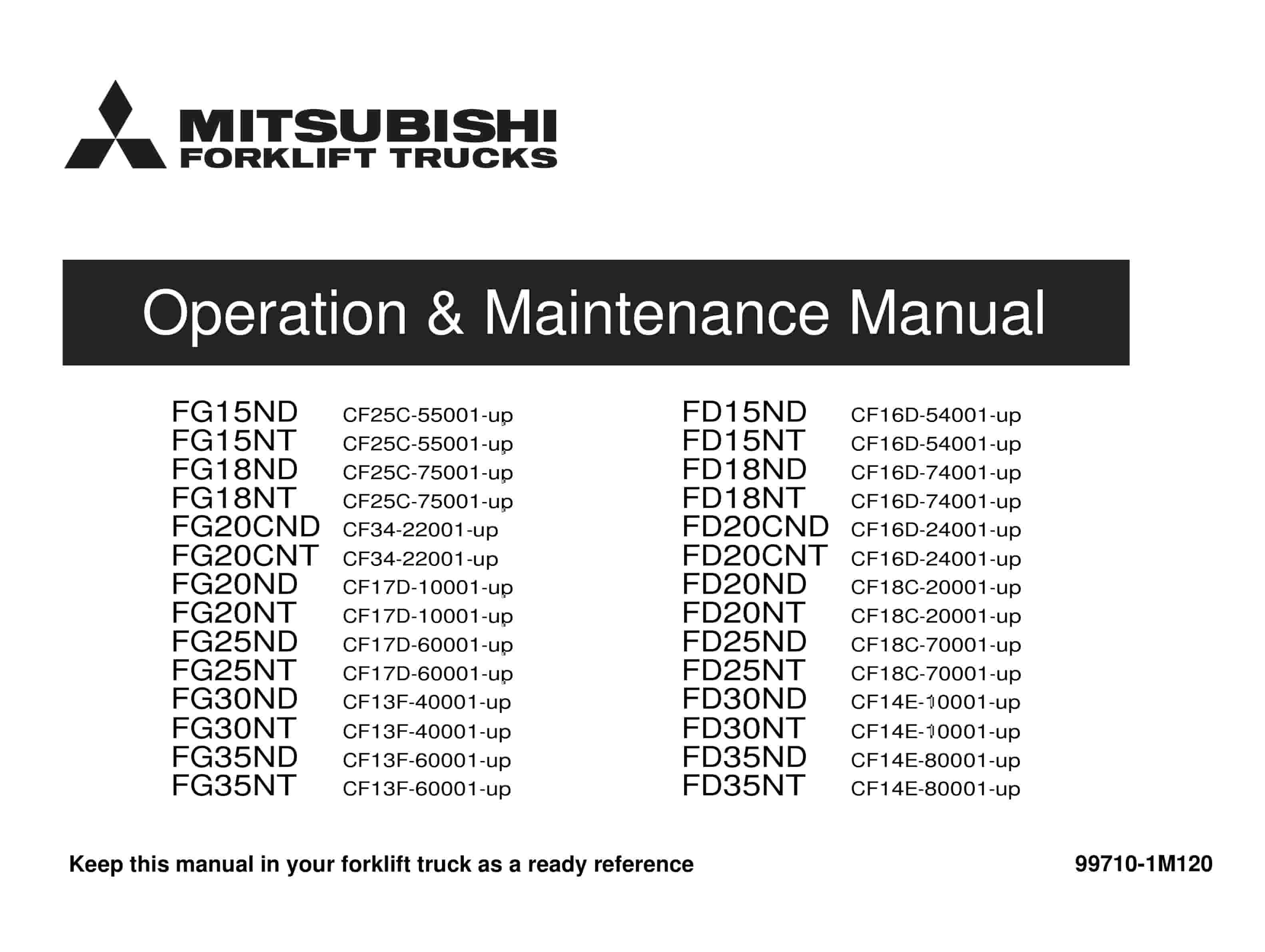Mitsubishi FG-FD 15ND-35NT Operation and Maintenance Manual 99170-1M120 1 Mitsubishi FG-FD 15ND-35NT Operation and Maintenance Manual 99170-1M120