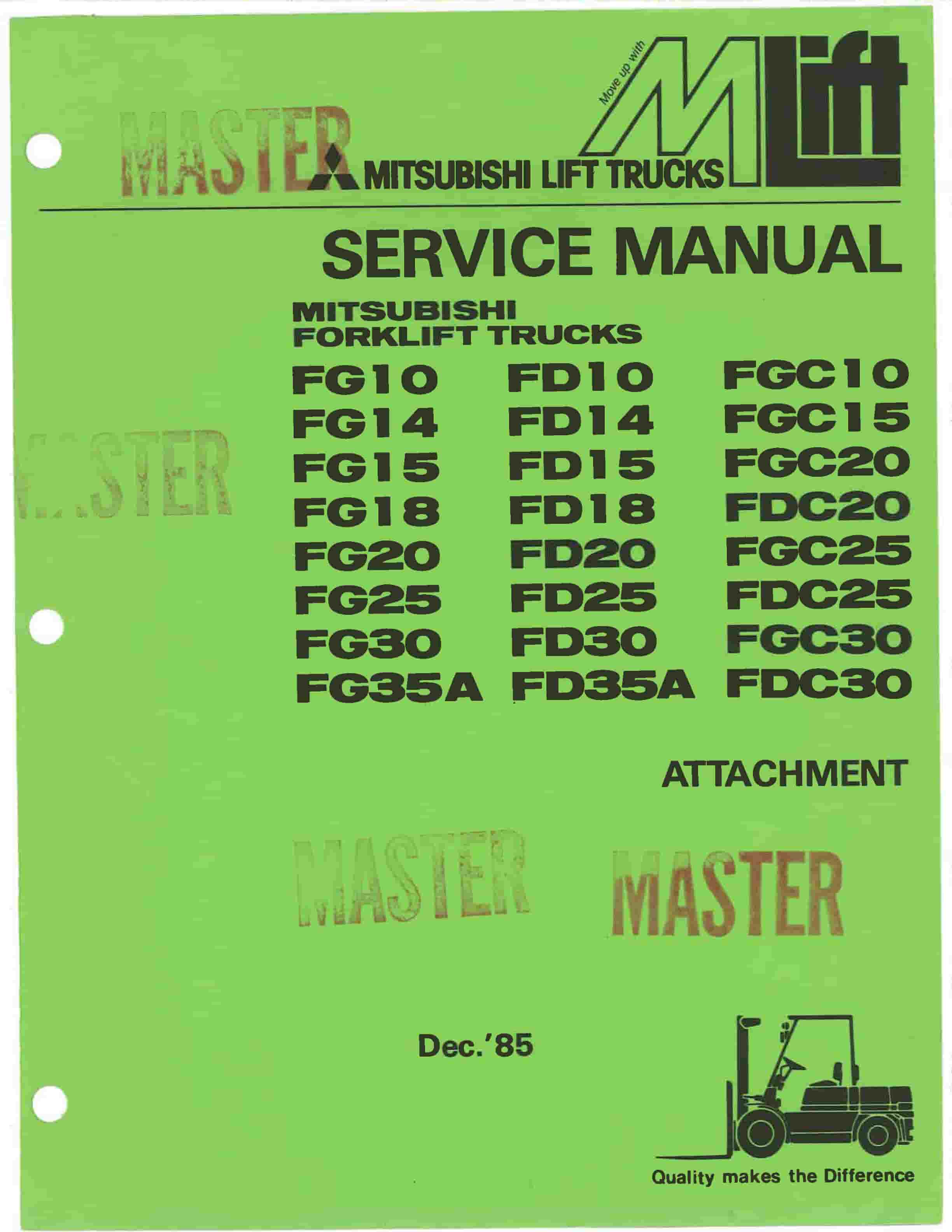 Mitsubishi FG10-35A, FD10-35A, FGC-FDC 10-30 Forklift Truck Service Manual 99719-2O110