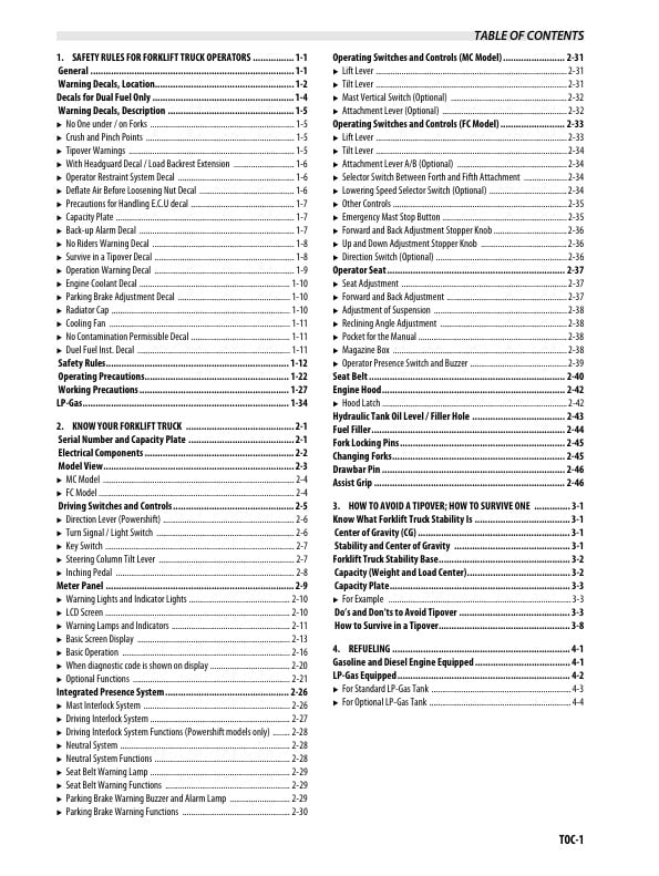 Mitsubishi FG10N-35AN, FGE10N-35AN, FD10N-35AN Chassis and Mast Operation and Maintenance Manual 99710-16110-3