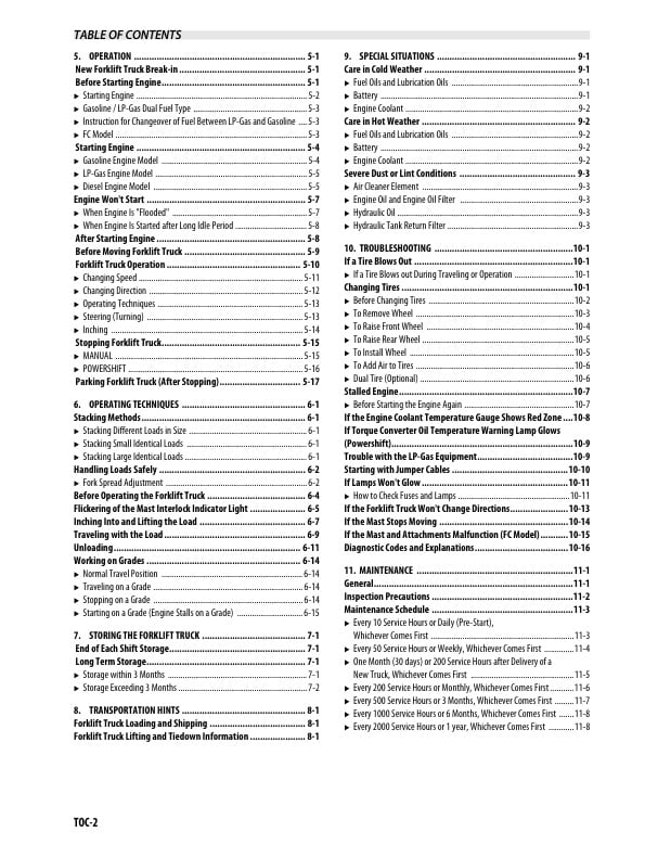 Mitsubishi FG10N-35AN, FGE10N-35AN, FD10N-35AN Chassis and Mast Operation and Maintenance Manual 99710-16110-4