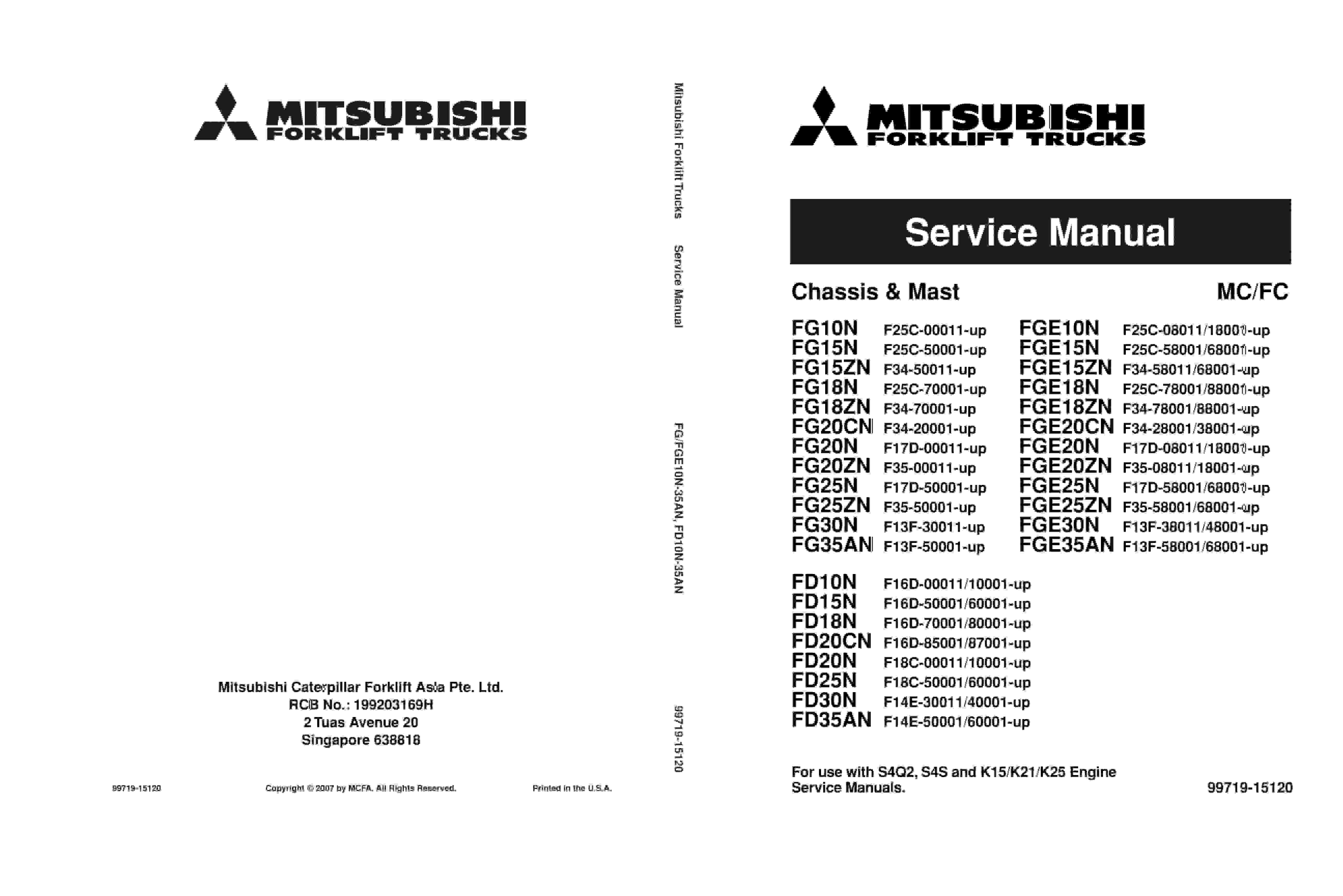 Mitsubishi FG10N-35AN, FGE10N-35AN, FD10N-35AN Chassis and Mast Service Manual 99719-15120