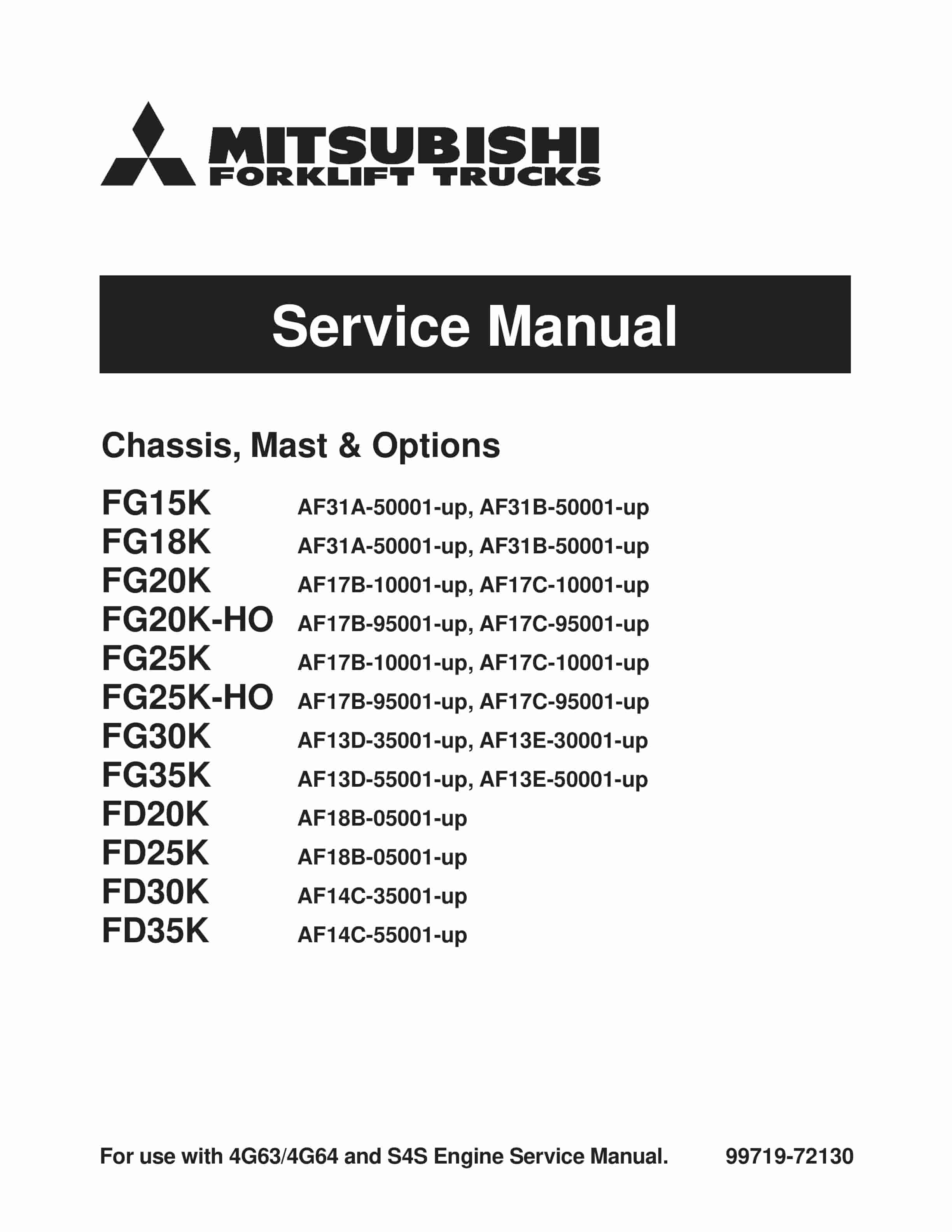 Mitsubishi FG15K-35K, FD20K-35K Chassis, Mast and Options Service Manual 99719-72130