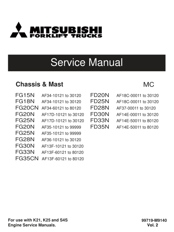 Alternative view of Mitsubishi FG15N-35CN, FD20N-35N Chassis and Mast Service Manual 99719-M9140 Vol 1