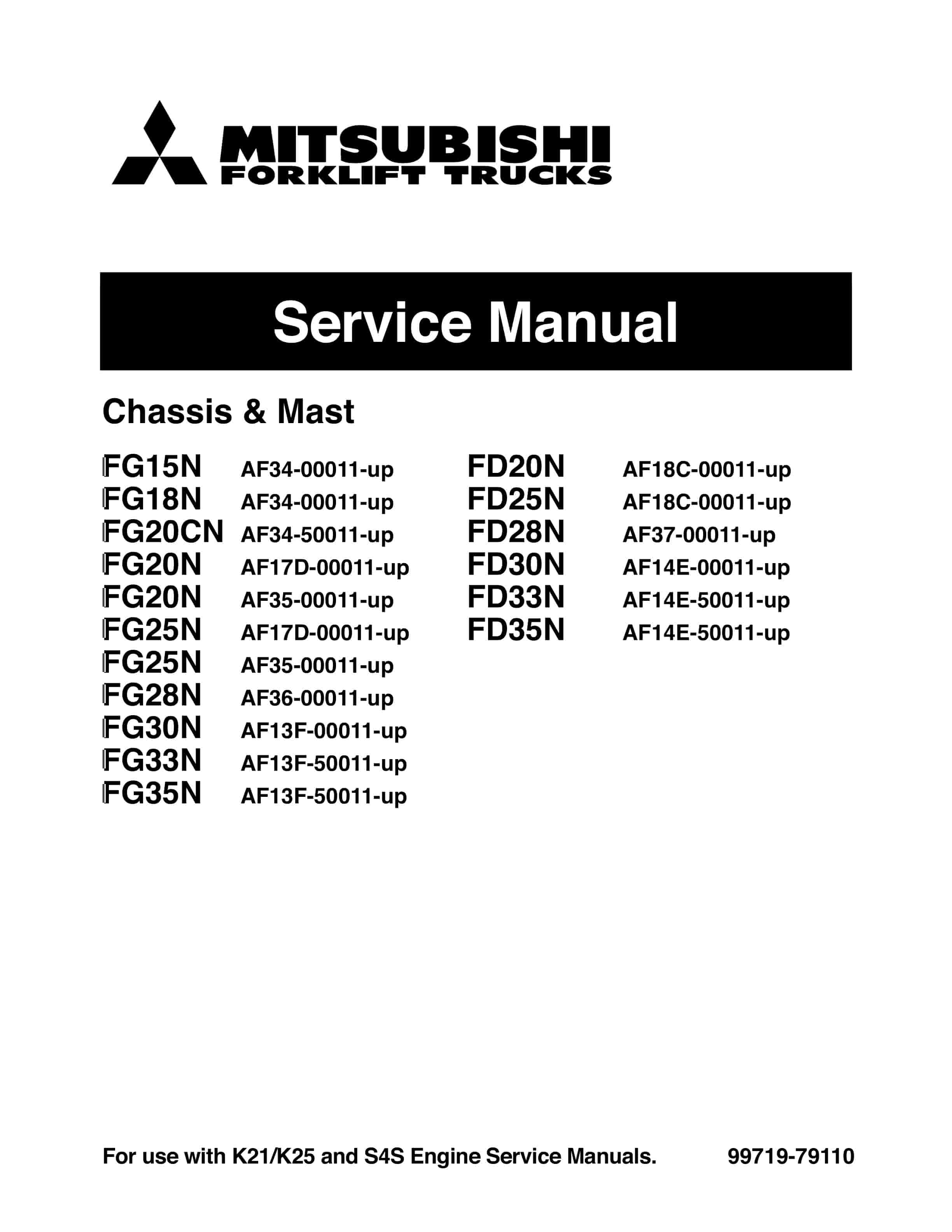 Mitsubishi FG15N-35N, FD20N-35N Chassis and Mast Service Manual 99719-79110