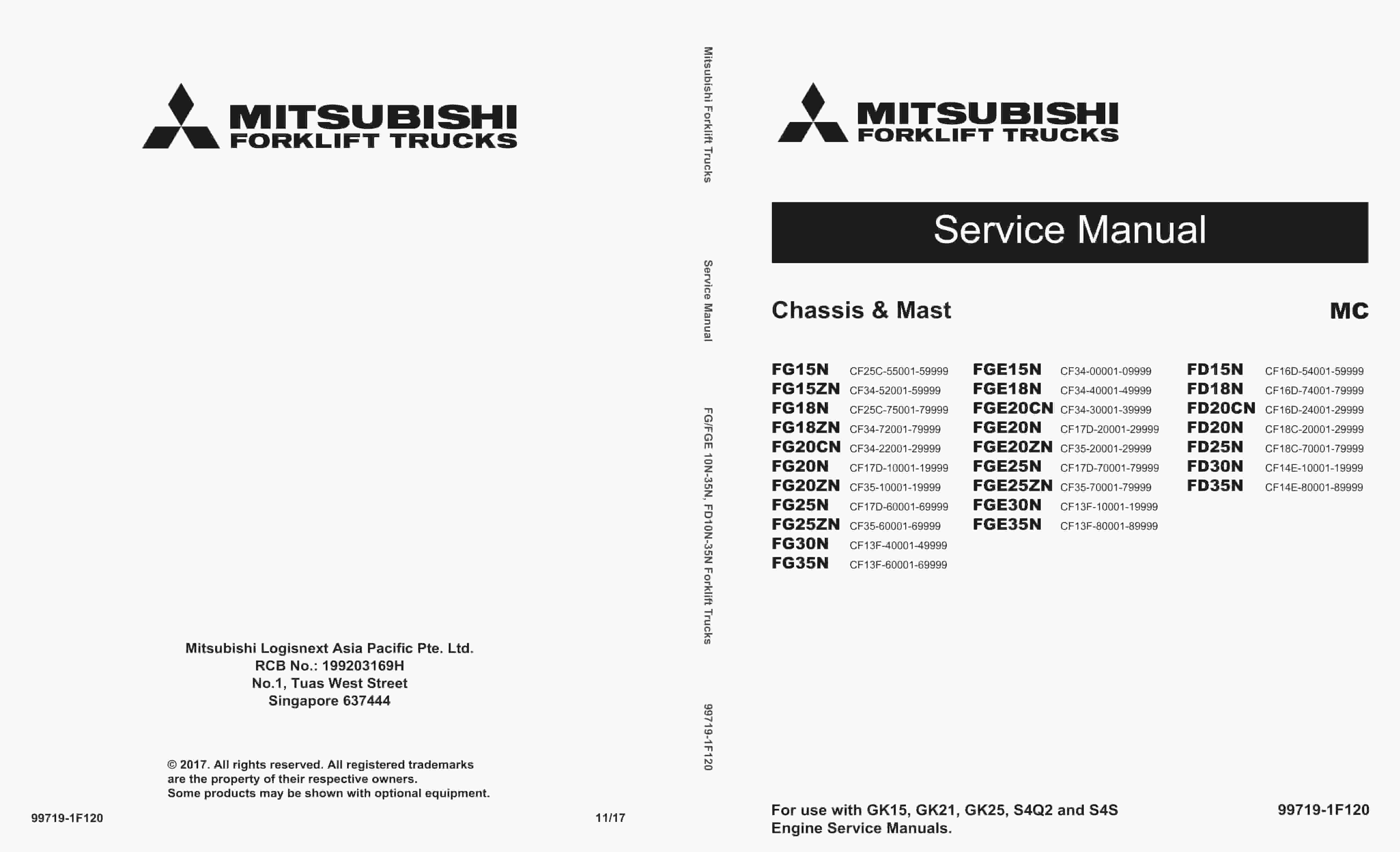 Mitsubishi FG15N-35N, FGE15N-35N, FD15N-35N Chassis and Mast Service Manual 99719-1F120