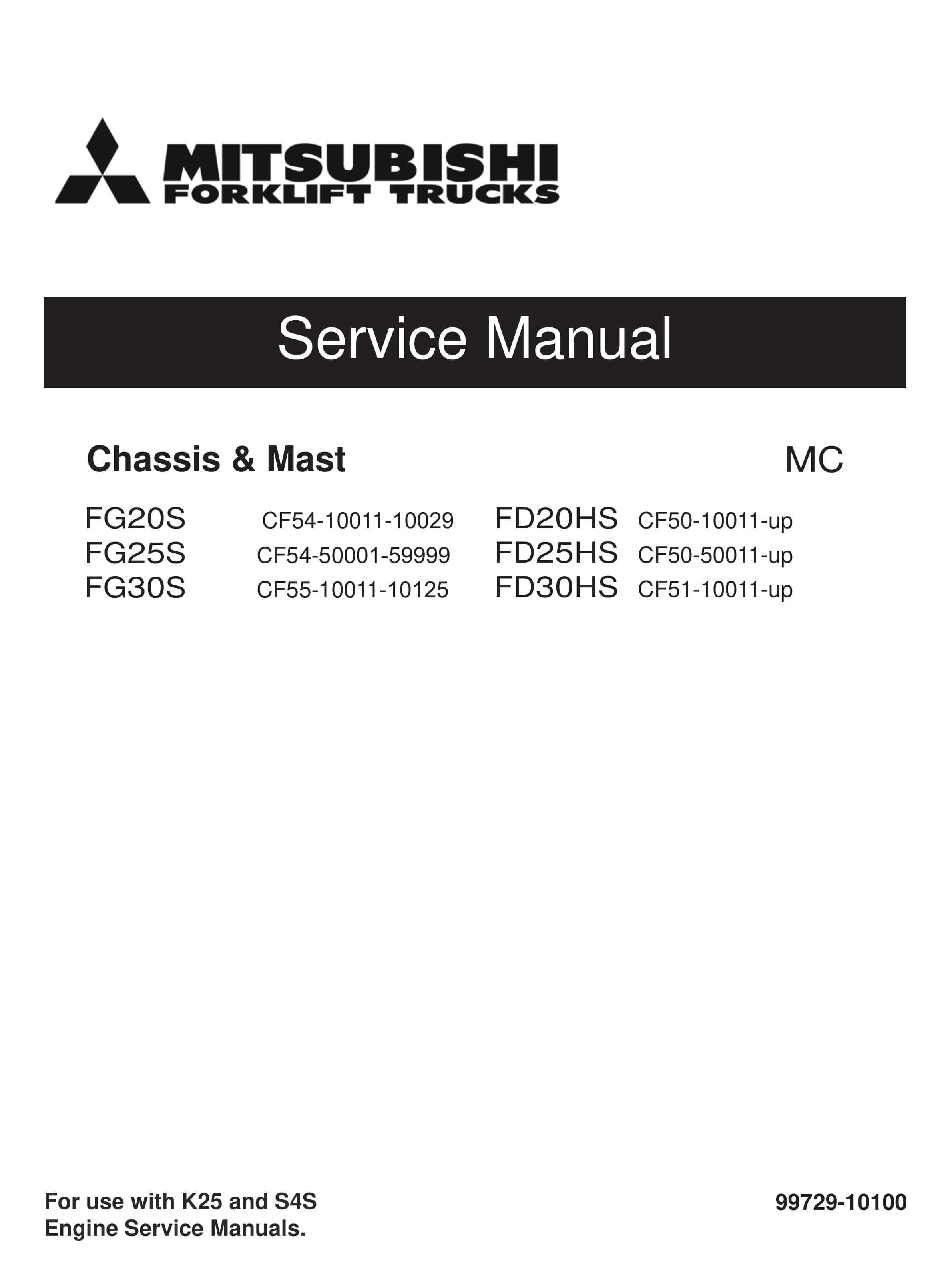 Mitsubishi FG20S-30S, FD20HS-30HS Chassis and Mast Service Manual 99729-10100