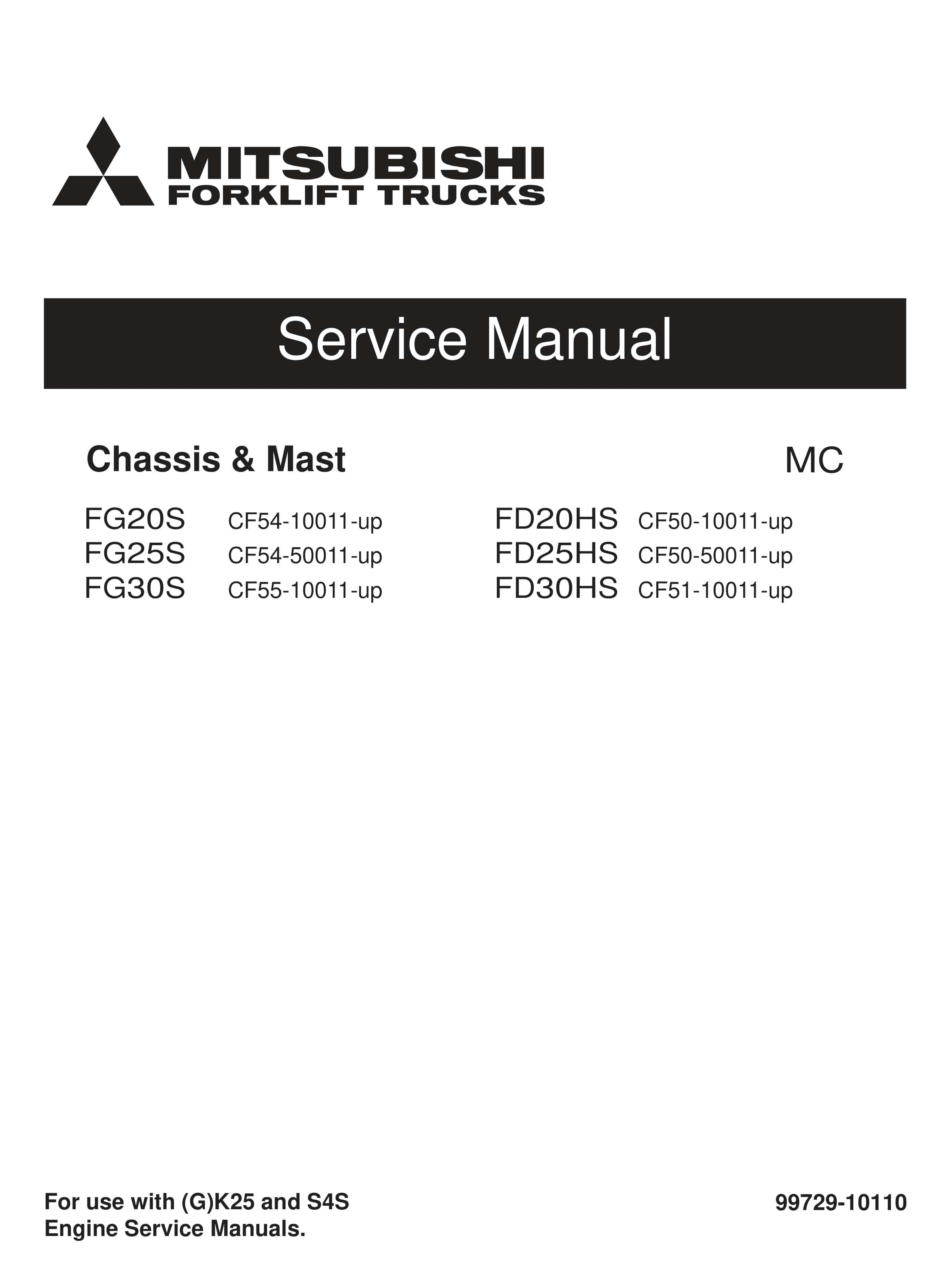 Mitsubishi FG20S-30S, FD20HS-30HS Chassis and Mast Service Manual 99729-10110