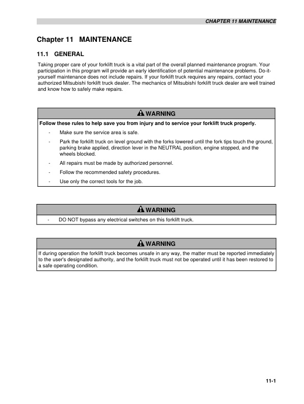 Mitsubishi FGC15N to FGC33N Forklift Trucks Operation and Maintenance Manual 99720-7C120-4
