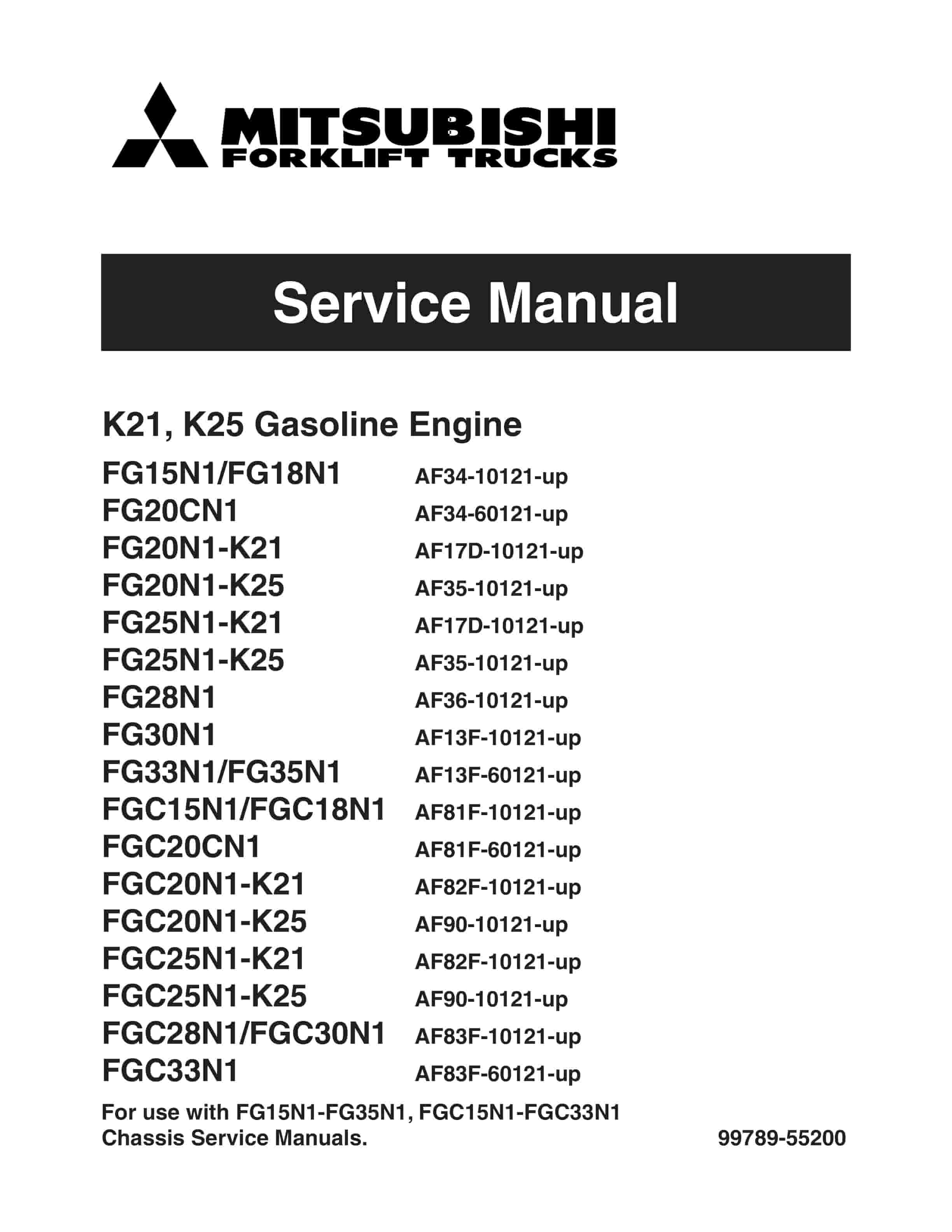 Mitsubishi K21, K25 Gasoline Engine Service Manual 99789-55200