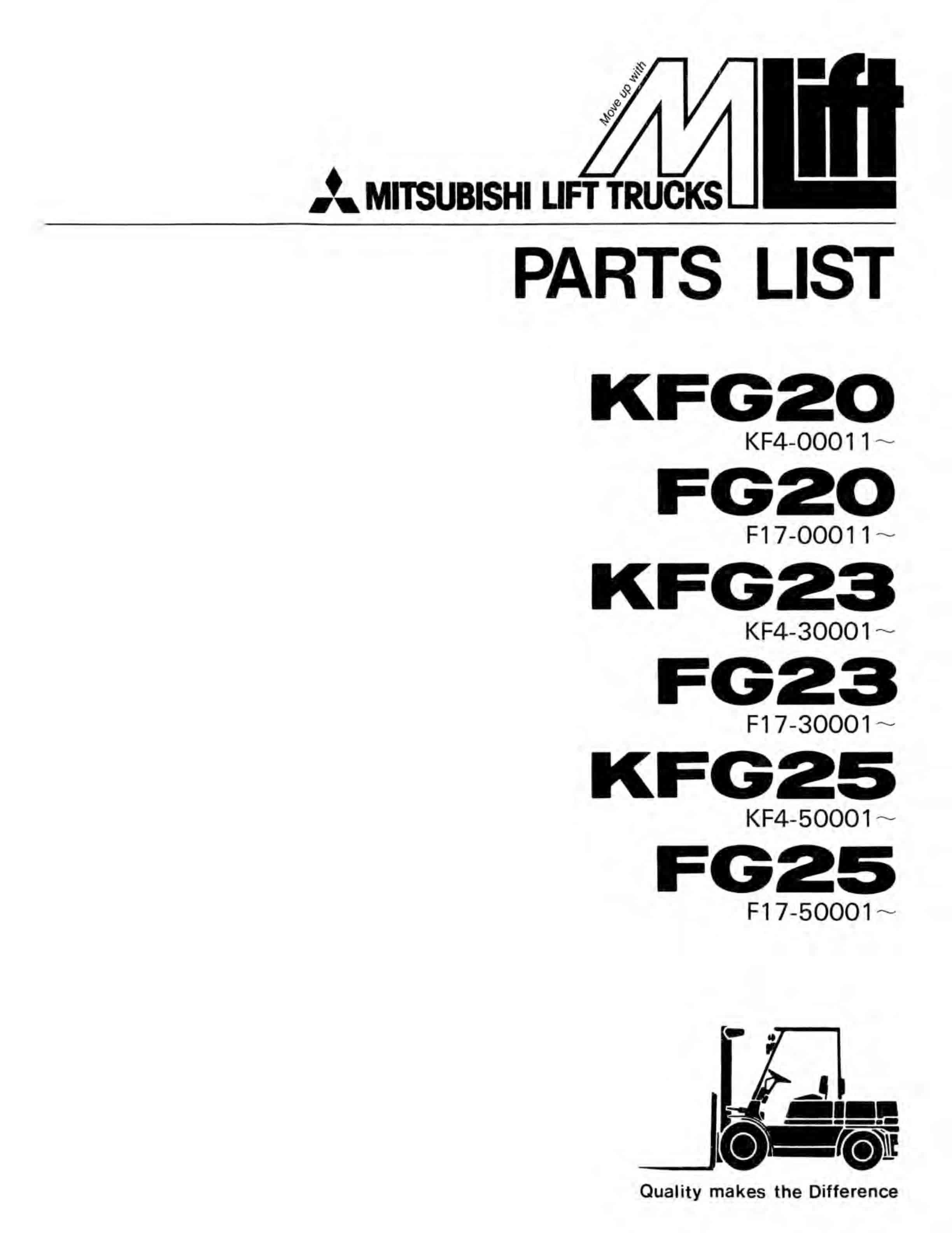 Mitsubishi KFG20, FG20, KFG23, FG23, KFG25, FG25 Parts List 98721-929A0