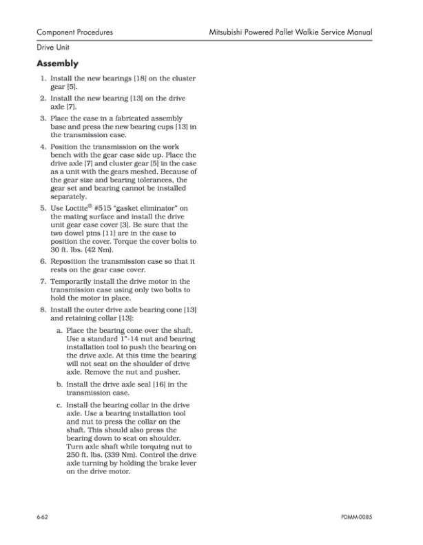 Mitsubishi PMW20 4.000 lb. Powered Pallet Walkie Service Manual WENB8549-01-5