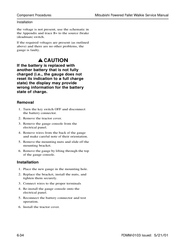 Mitsubishi PMW20 4.000 lb. Powered Pallet Walkie Service Manual WENB8700-3