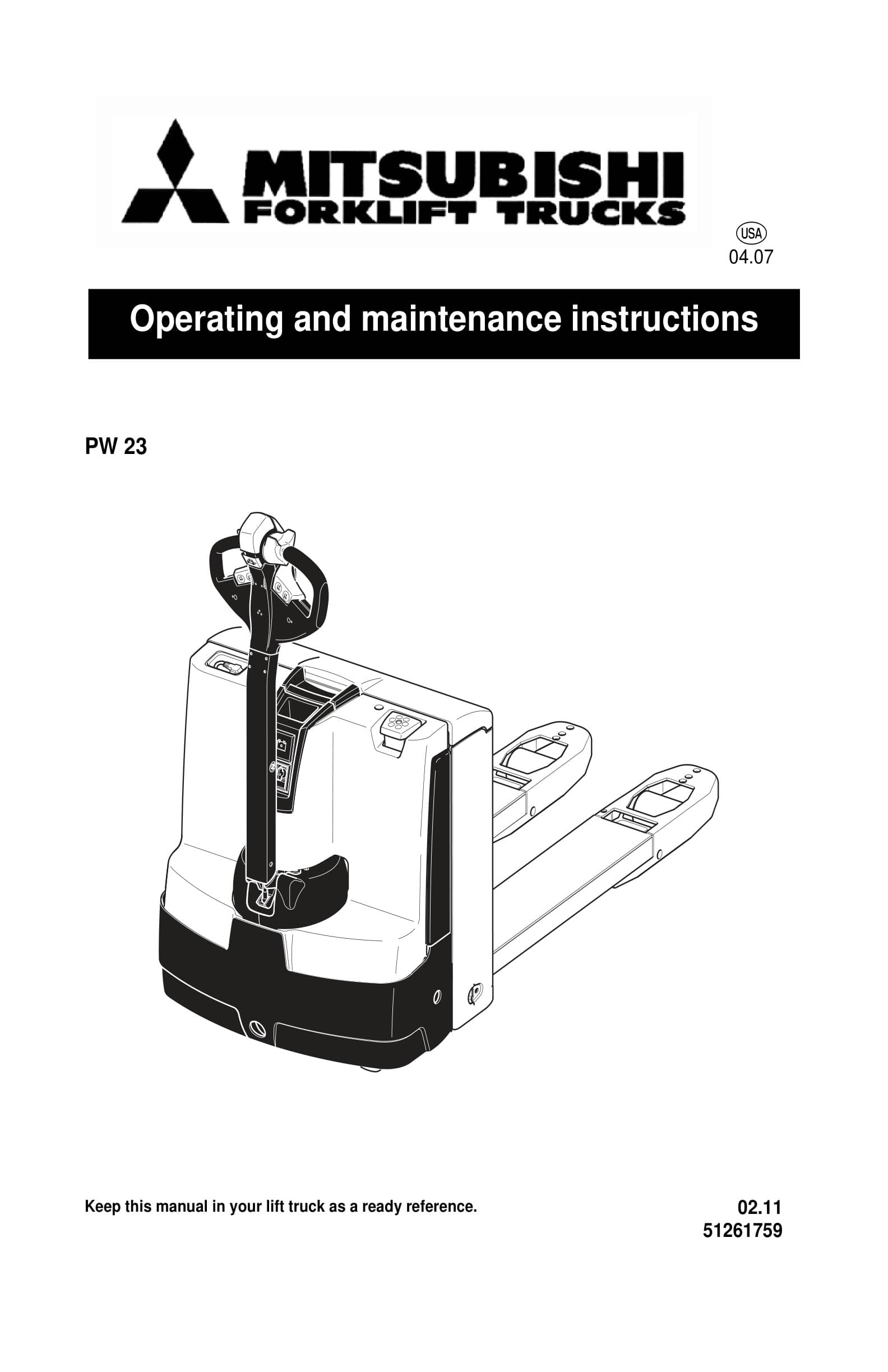 Mitsubishi PW23 Operating and Maintenance Instructions 51261759 1 Mitsubishi PW23 Operating and Maintenance Instructions 51261759