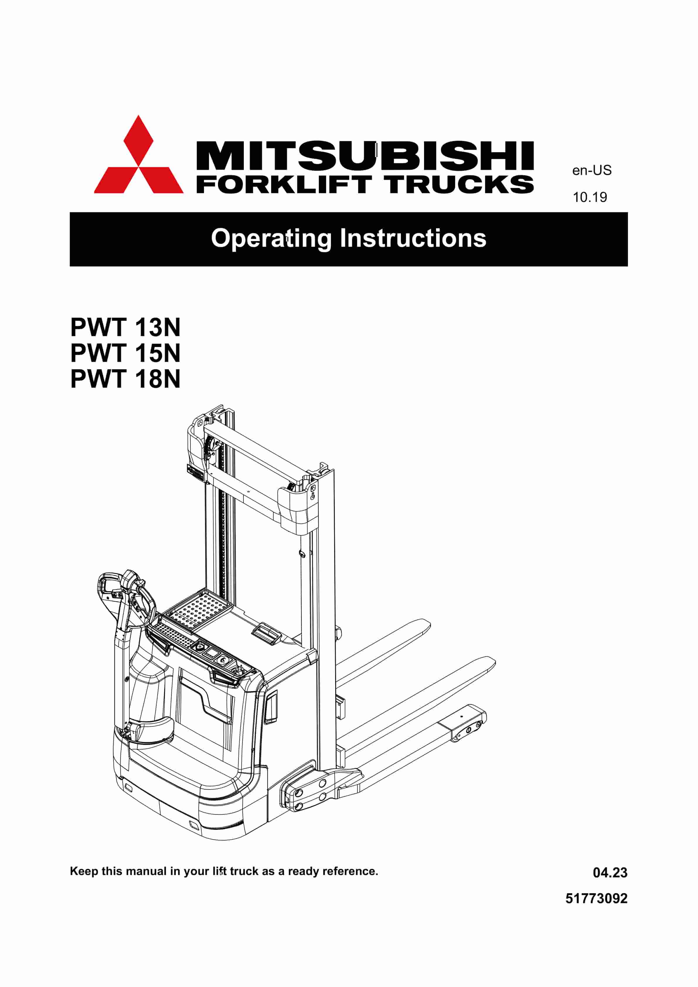Mitsubishi PWT 13N, PWT 15N, PWT 18N Operating Instructions 51773092 1 Mitsubishi PWT 13N, PWT 15N, PWT 18N Operating Instructions 51773092