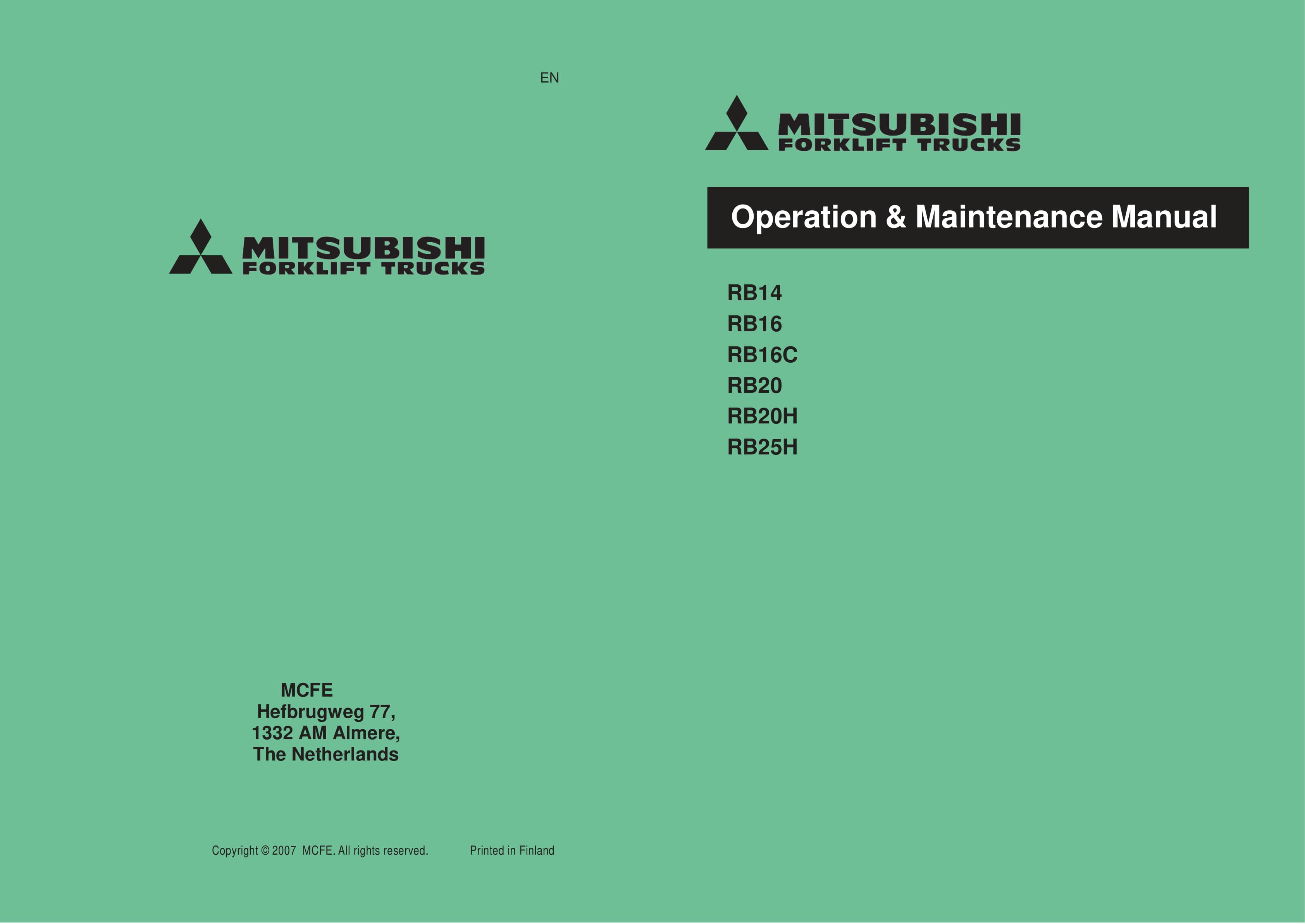 Mitsubishi RB14, RB16, RB16C, RB20, RB20H, RB25H Operation and Maintenance Manual WHOMM0032 1 Mitsubishi RB14, RB16, RB16C, RB20, RB20H, RB25H Operation and Maintenance Manual WHOMM0032