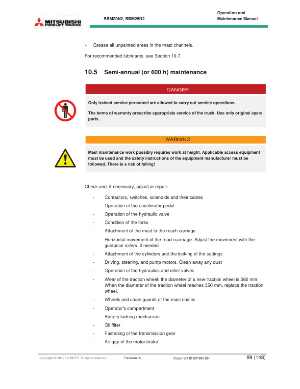 Mitsubishi RBM20N2, RBM25N2 Operation and Maintenance Manual 631965 EN A-3