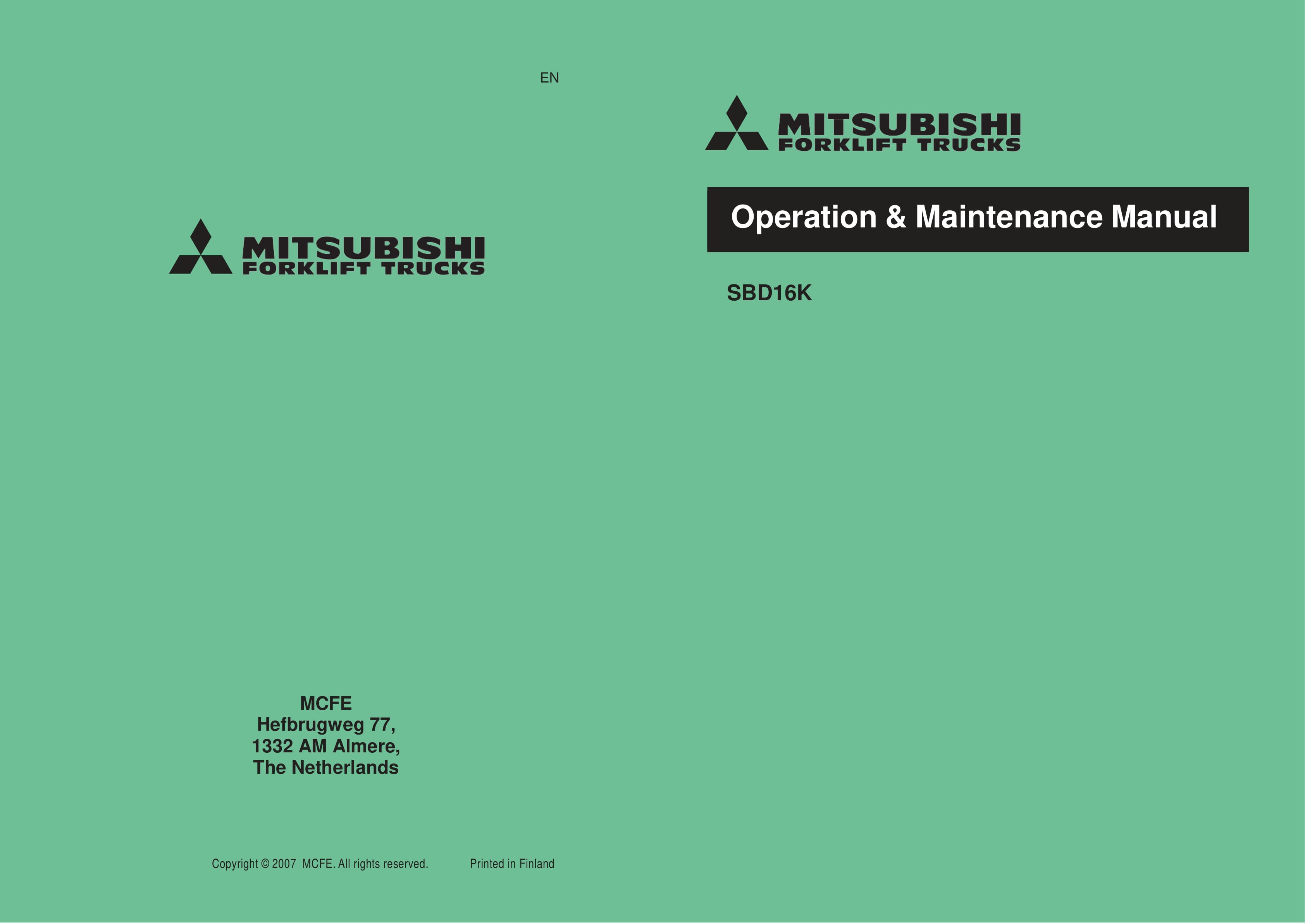 Mitsubishi SBD16K Operation and Maintenance Manual WHOMM0014 1 Mitsubishi SBD16K Operation and Maintenance Manual WHOMM0014