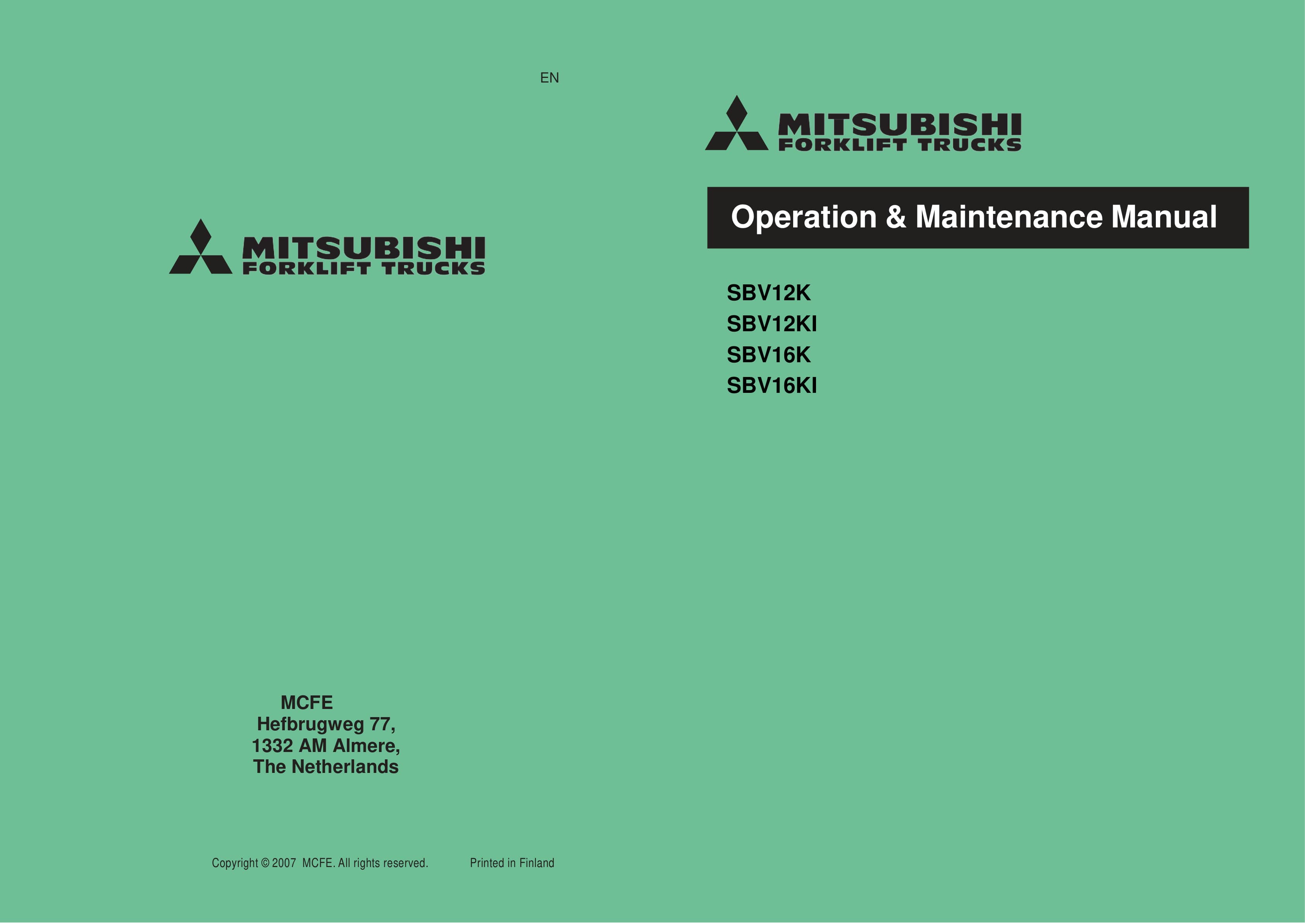 Mitsubishi SBV12K, SBV12KI, SBV16K, SBV16KI Operation and Maintenance Manual WHOMM0012