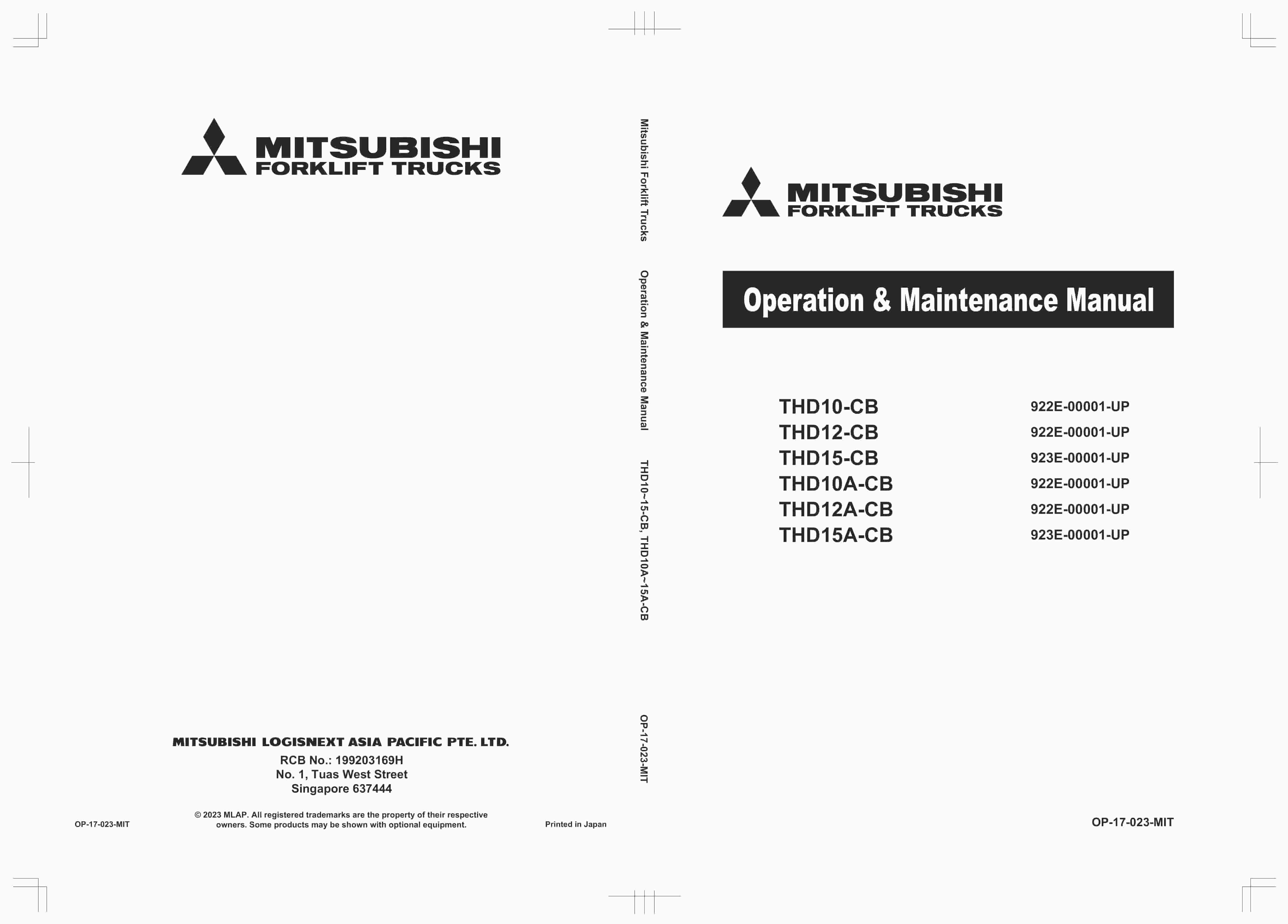 Mitsubishi THD10-CB to TDH15A-CB Operation and Maintenance Manual OP-17-023-MIT