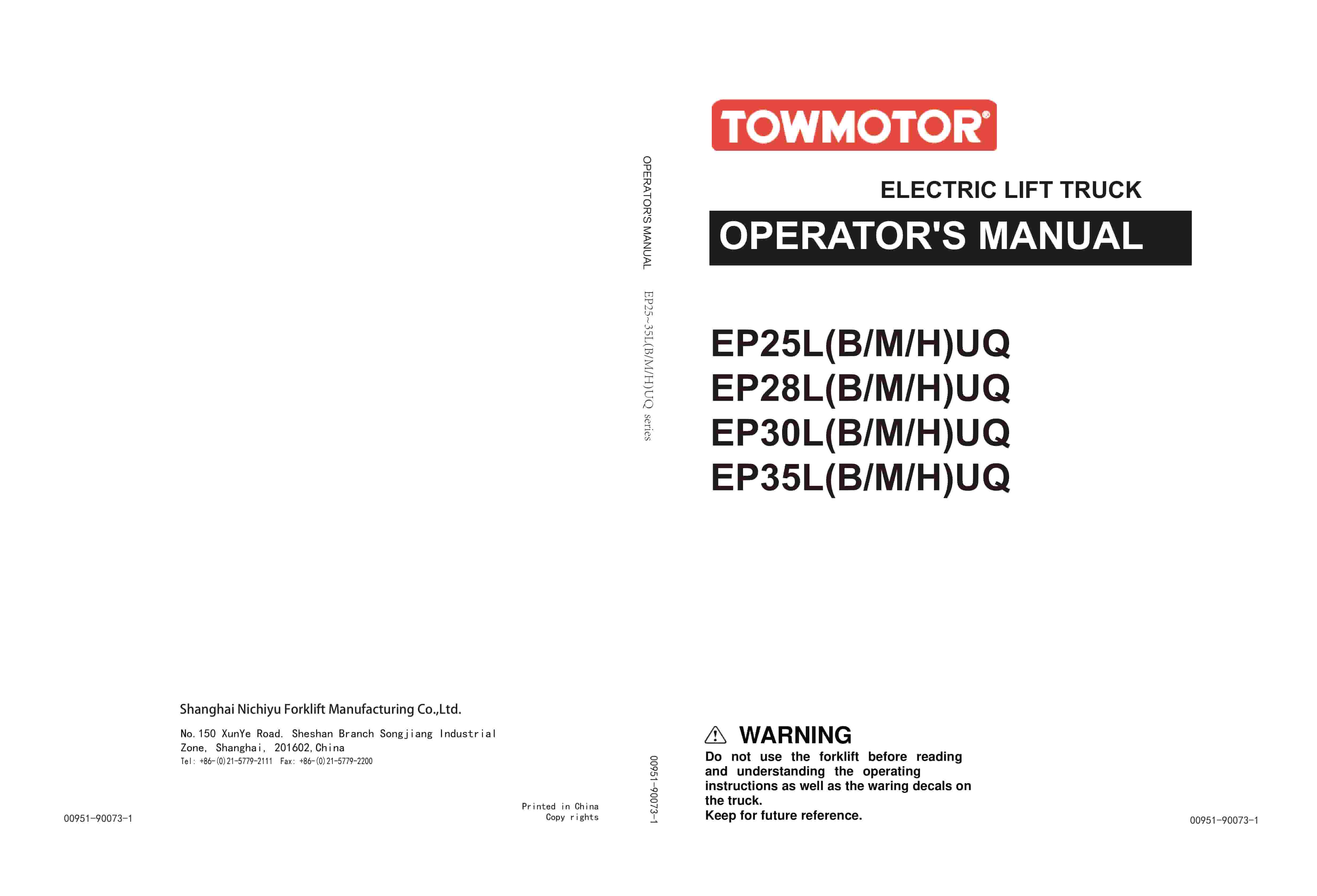 Towmotor EP25-35L(B-M-H)UQ Electric Lift Truck Operator Manual 00951-90073-1