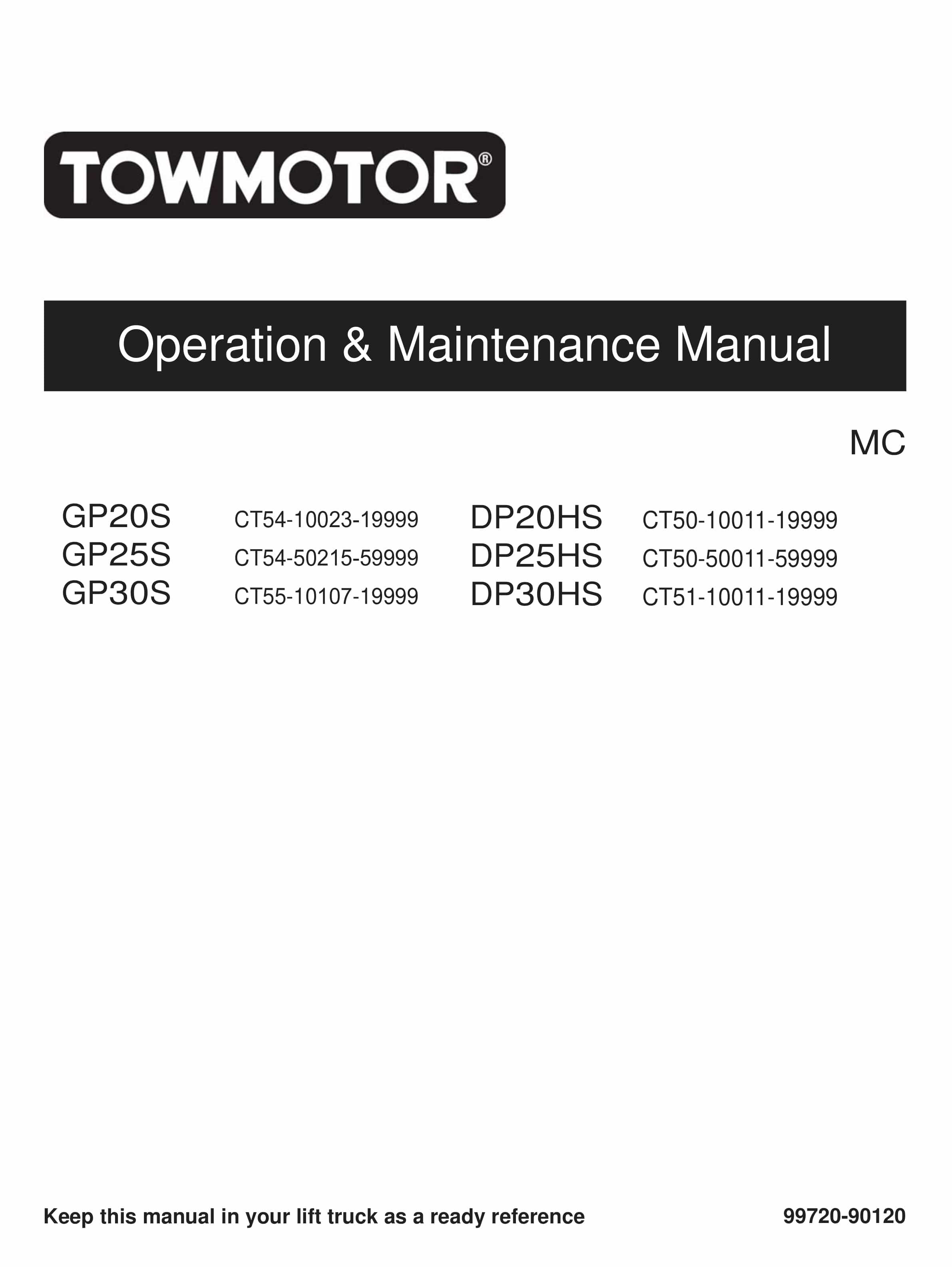 Towmotor GP20S-30S, DP20HS-30HS Operation and Maintenance Manual 99720-90120