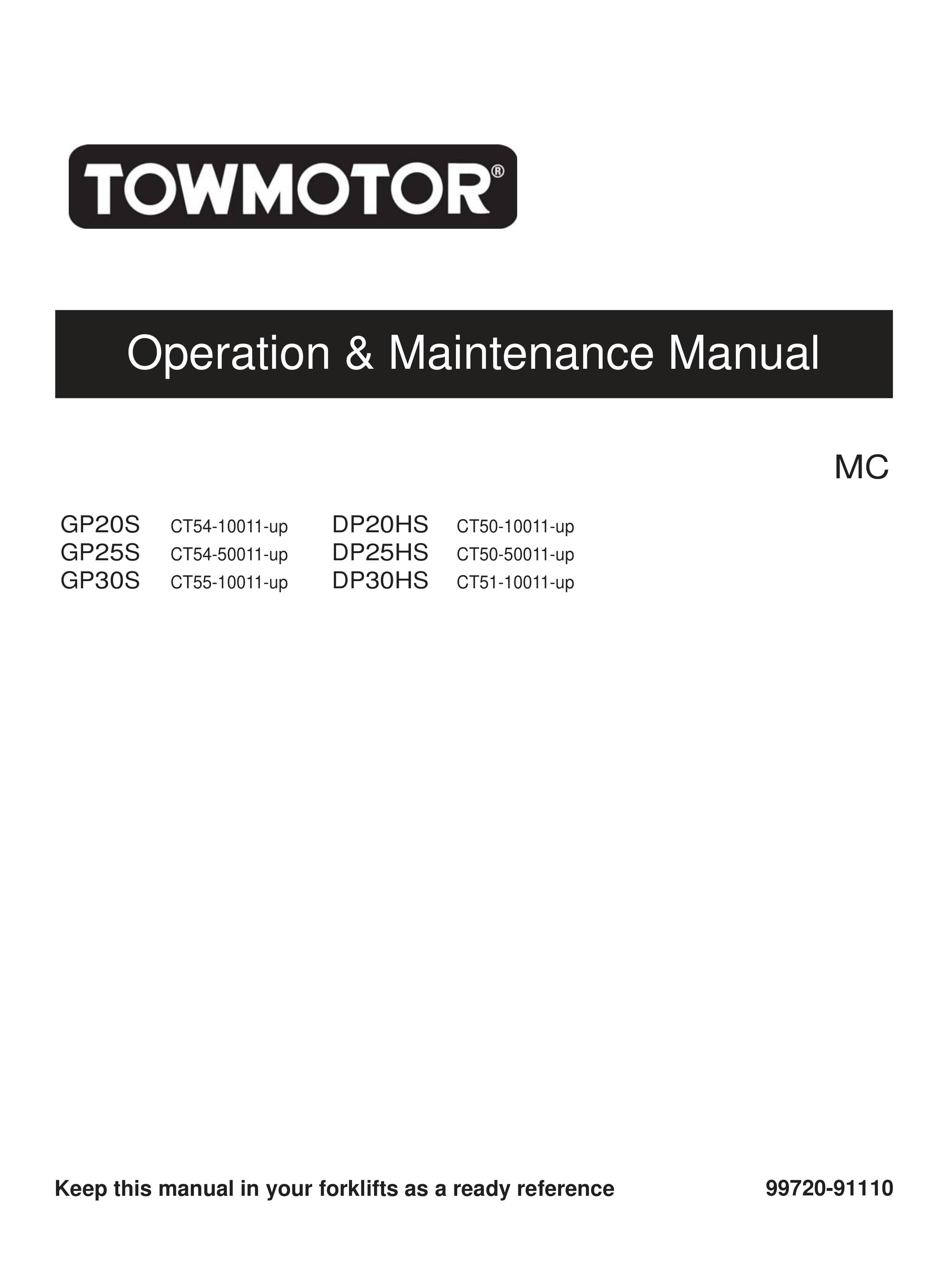 Towmotor GP20S-30S, DP20HS-30HS Operation and Maintenance Manual 99720-91110