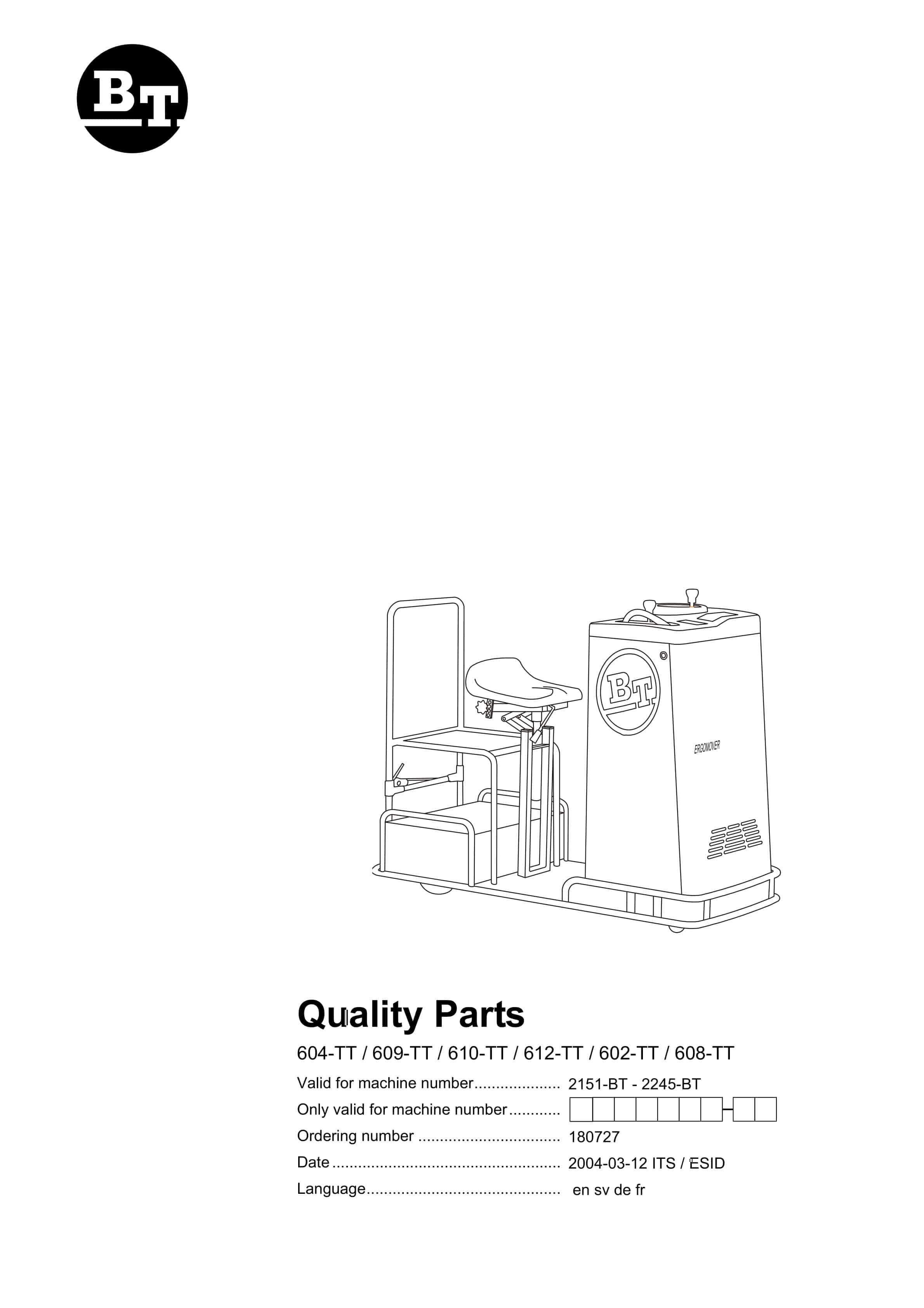 BT 604-TT, 609-TT, 610-TT, 612-TT, 602-TT, 608-TT Quality Parts 180727