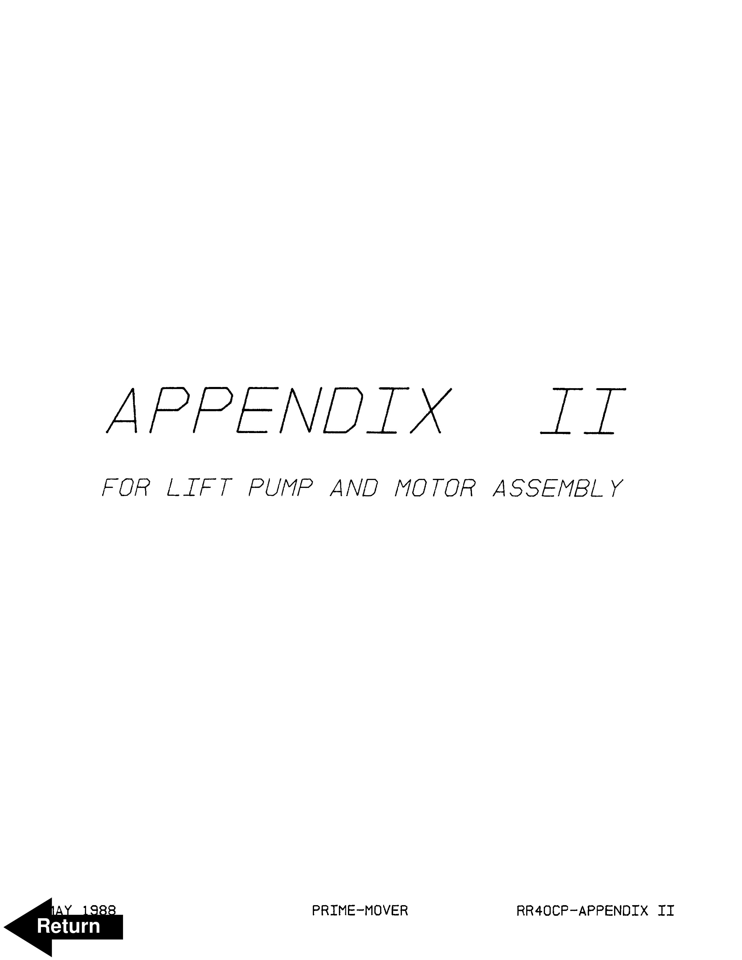 BT Appendix II For Lift Pump And Motor Assembly