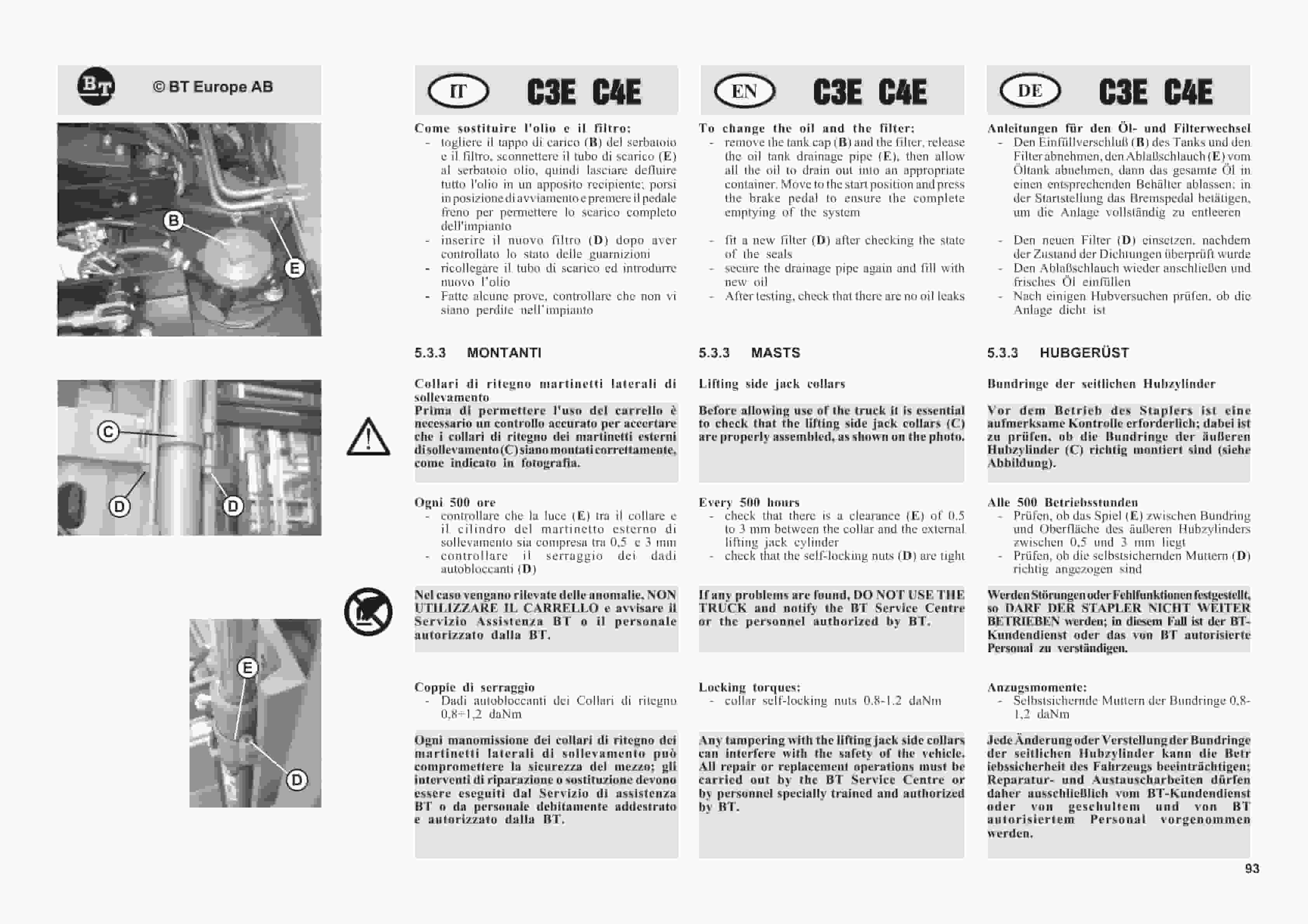 BT C3E120 to C4E200 Use And Maintenance Handbook 0337383R1CE-4