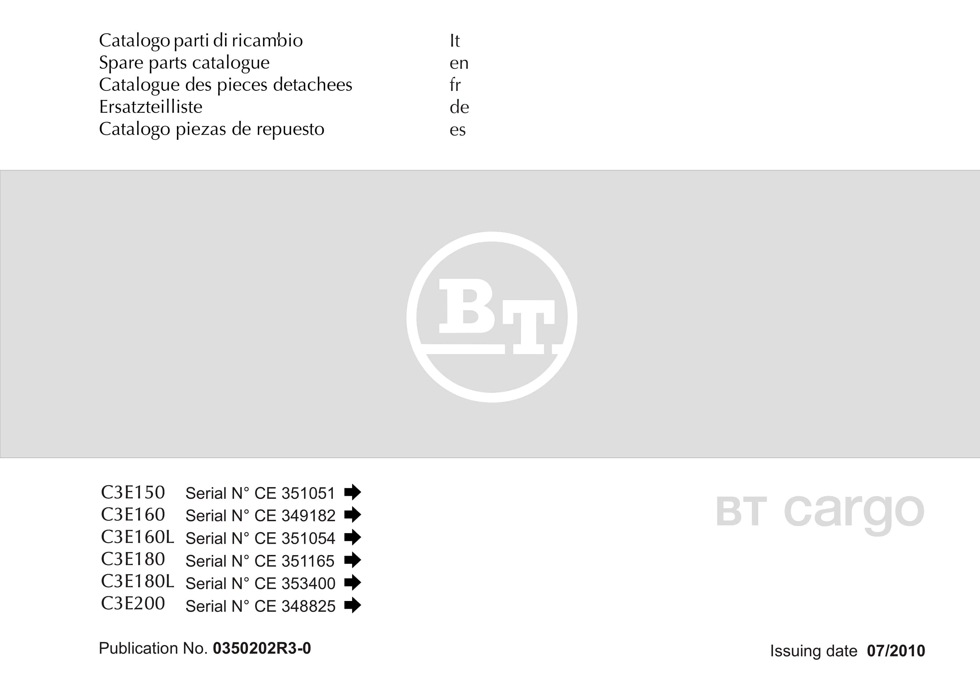BT C3E150, C3E160, C3E160L, C3E180, C3E180L, C3E200 Spare Parts Catalog 0350202R3-0