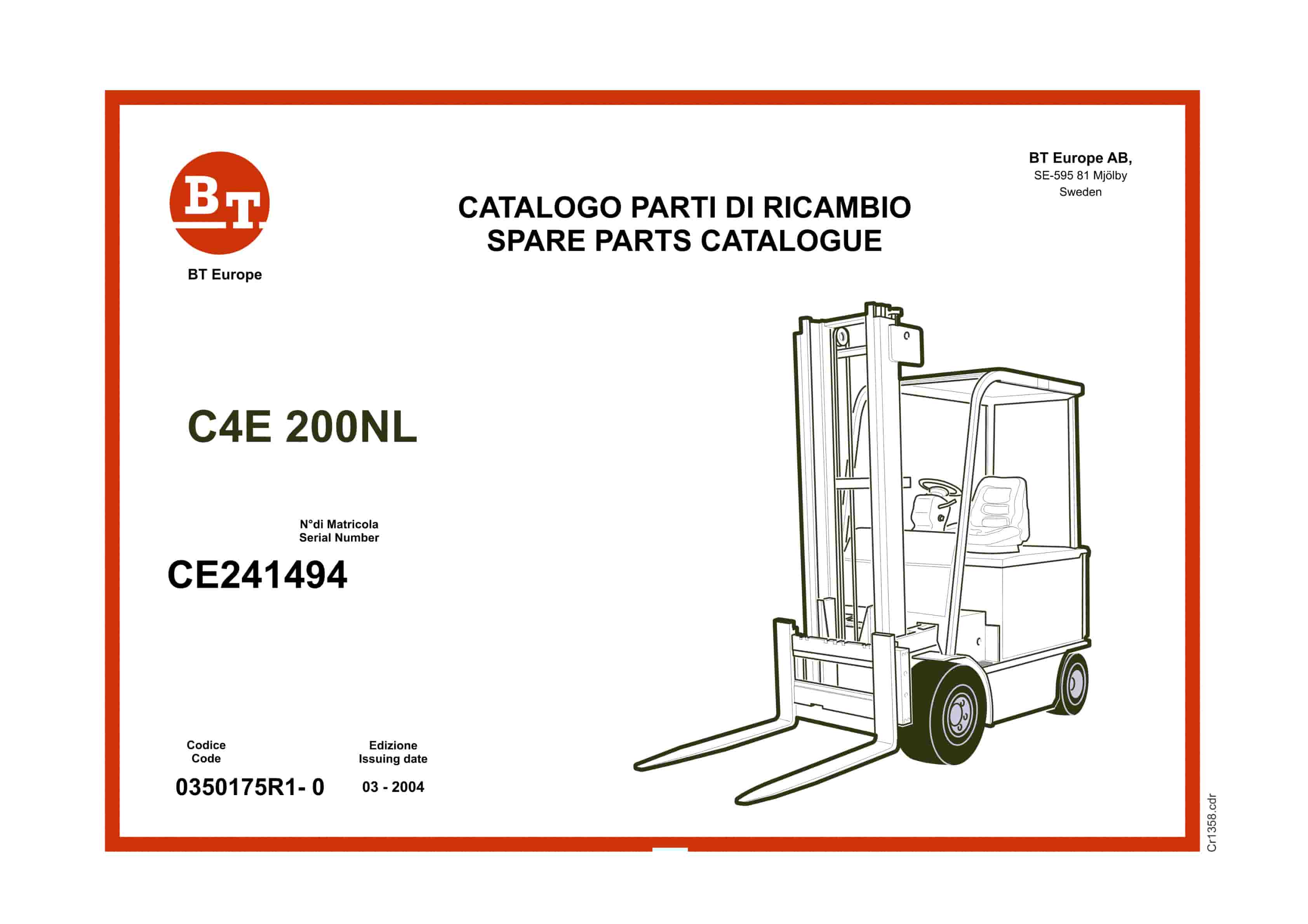 BT C4E 200NL Spare Parts Catalog 0350175R1-0
