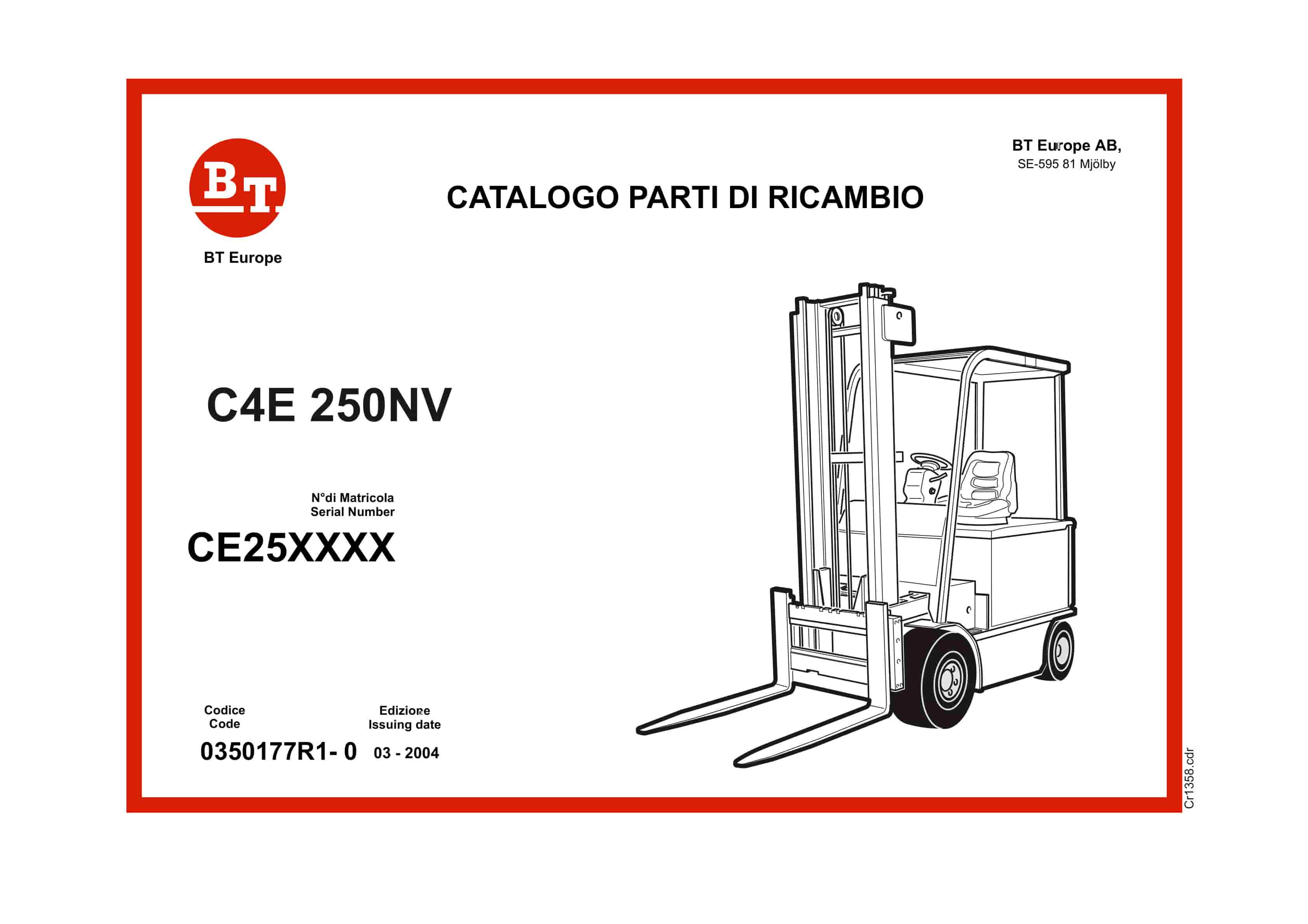 BT C4E 250NV Spare Parts Catalog 0350177R1-0