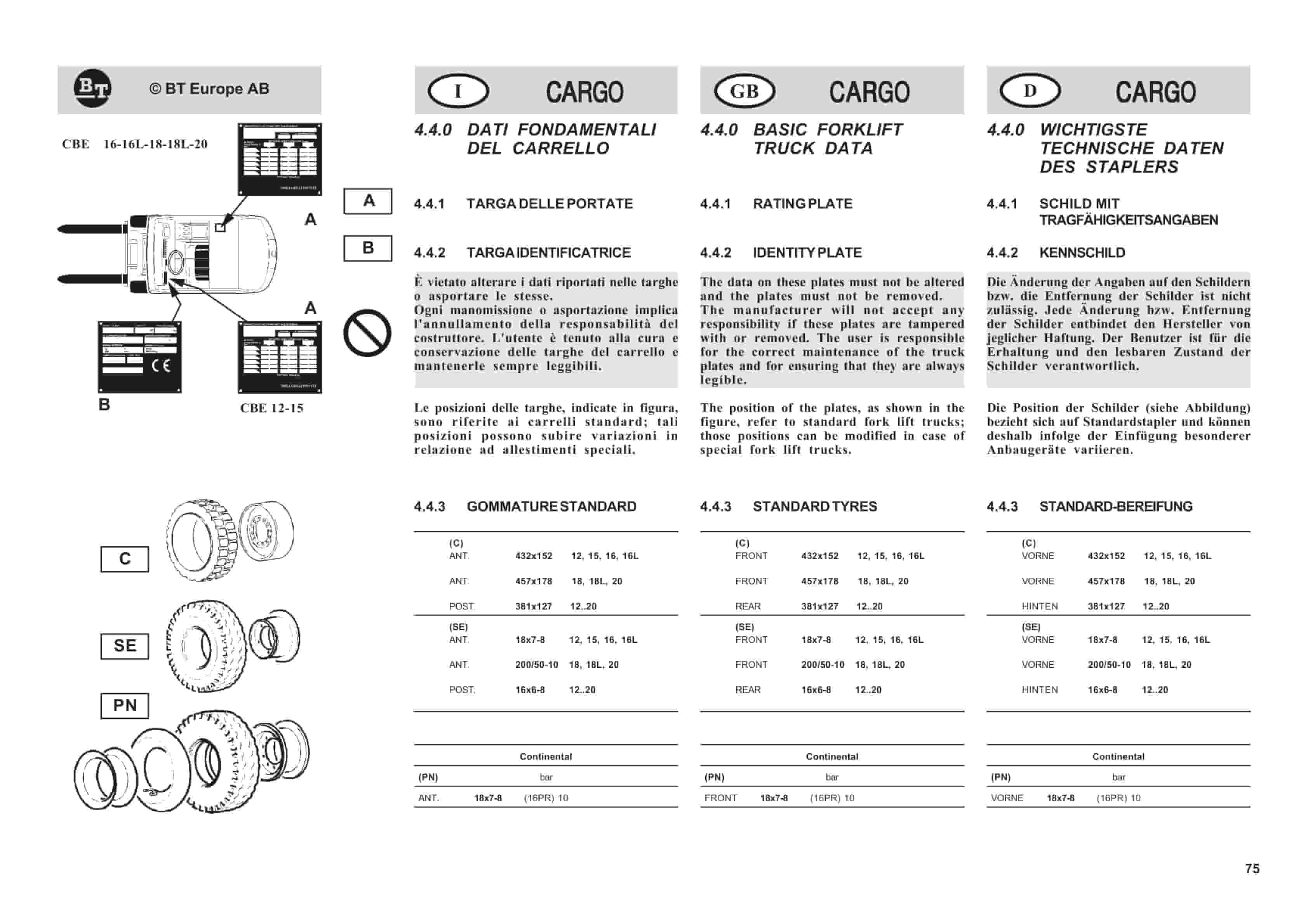 BT CARGE E-Series CBE 12T-20T, CBE 12F-20F Use And Maintenance Handbook 0337275R1CE-3