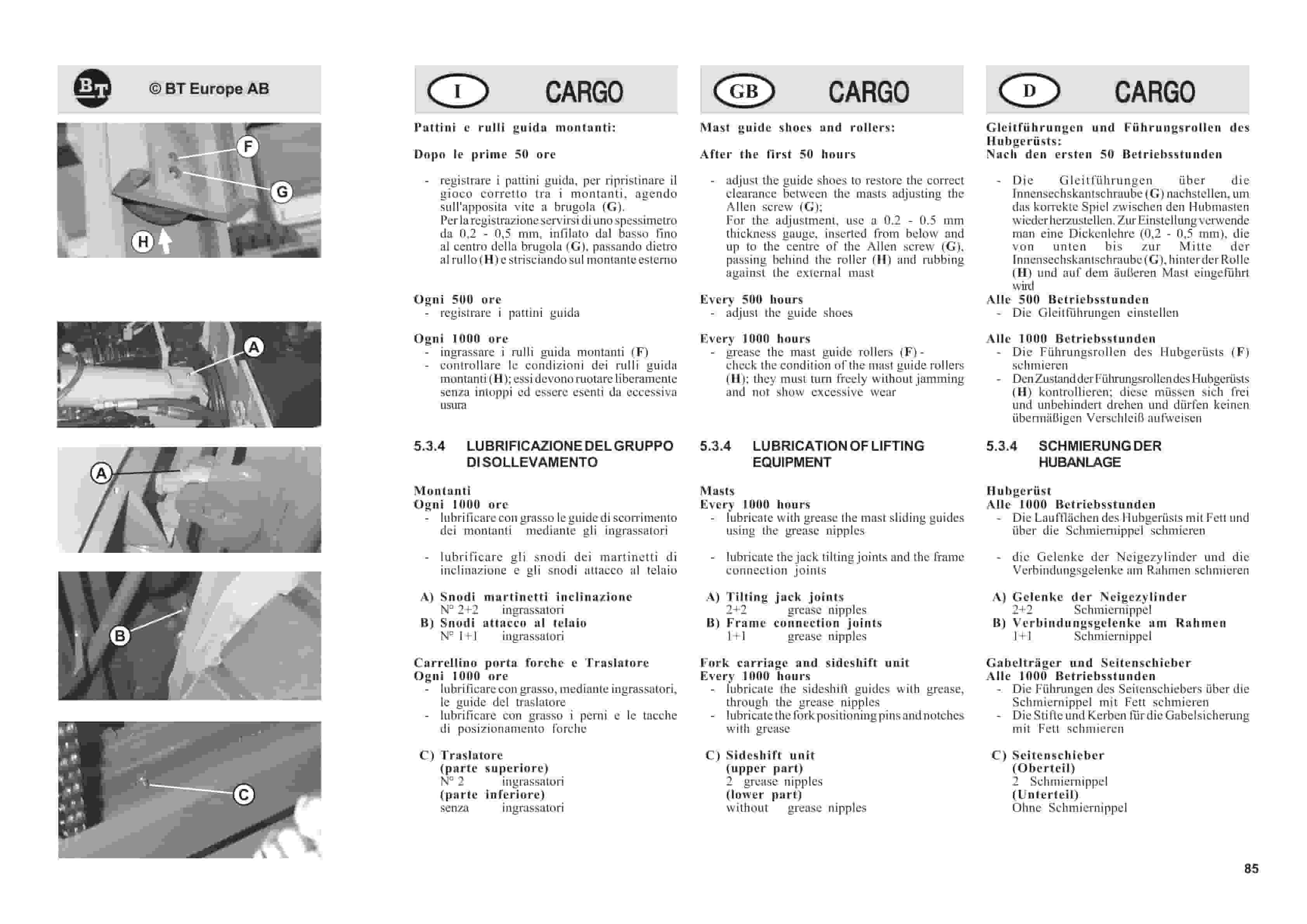 BT CARGE E-Series CBE 12T-20T, CBE 12F-20F Use And Maintenance Handbook 0337275R1CE-4