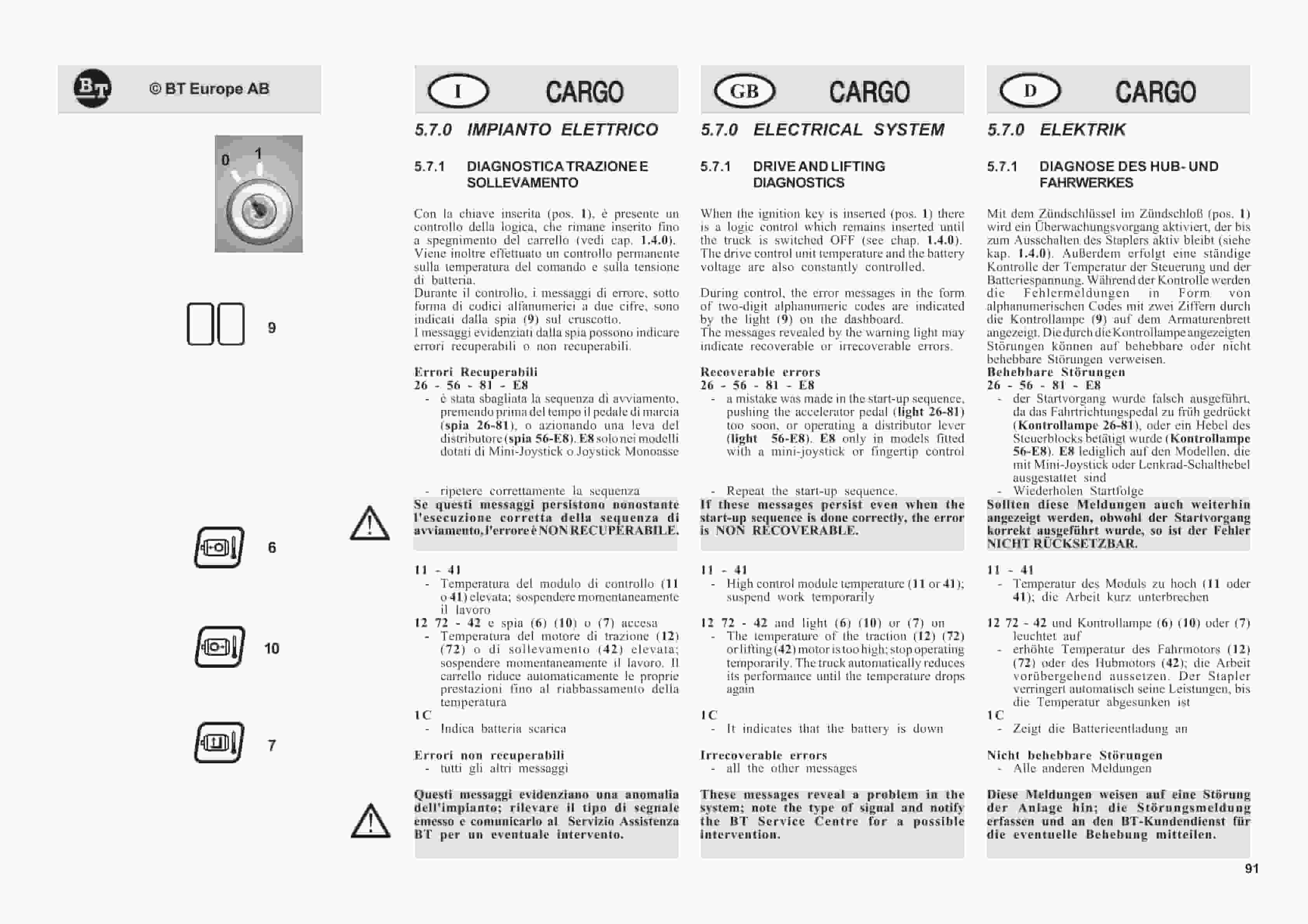 BT CARGE E-Series CBE 12T-20T, CBE 12F-20F Use And Maintenance Handbook 0337275R1CE-5