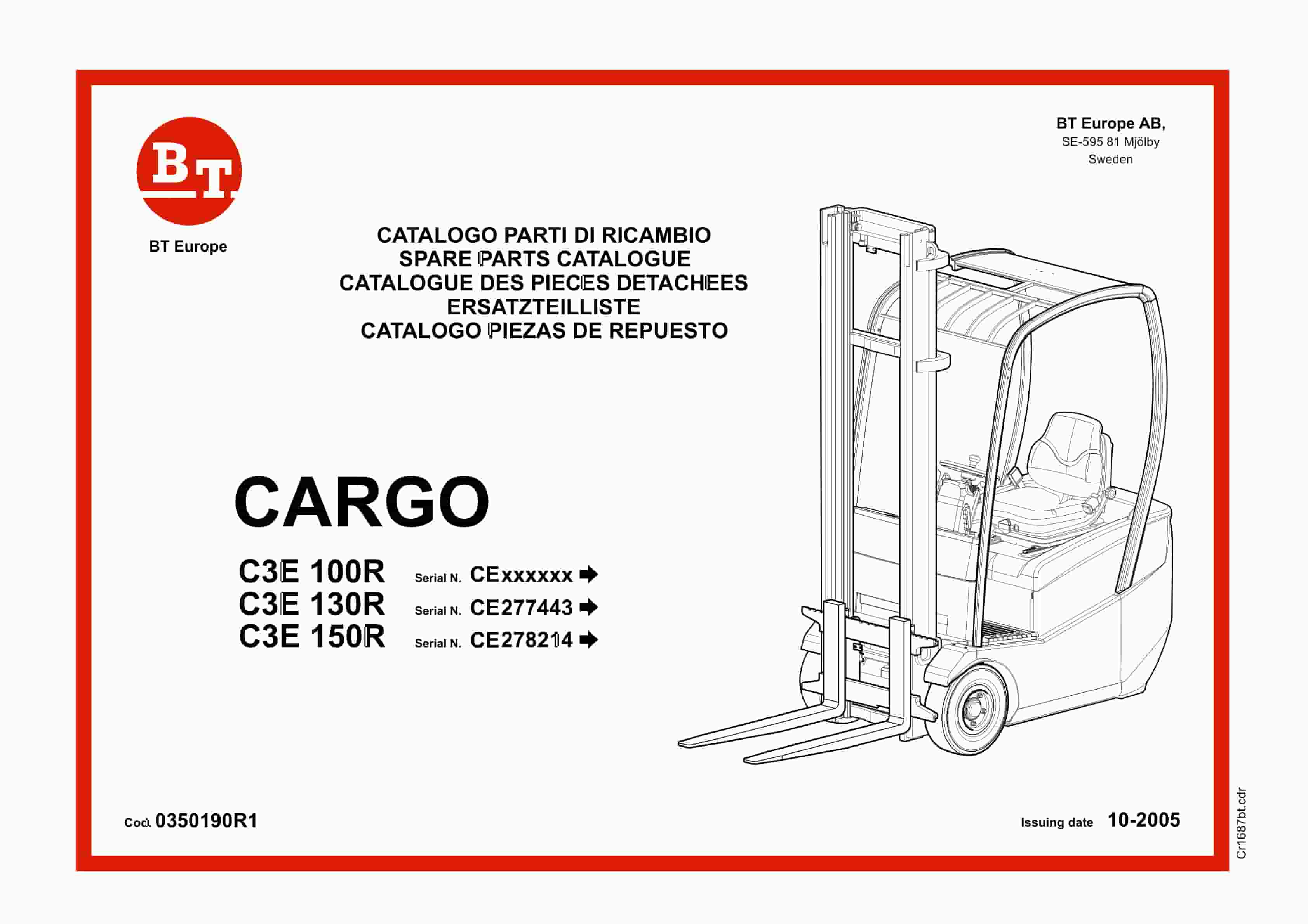 BT CARGO C3E 100R, C3E 130R, C3E 150R Spare Parts Catalog 0350190R1