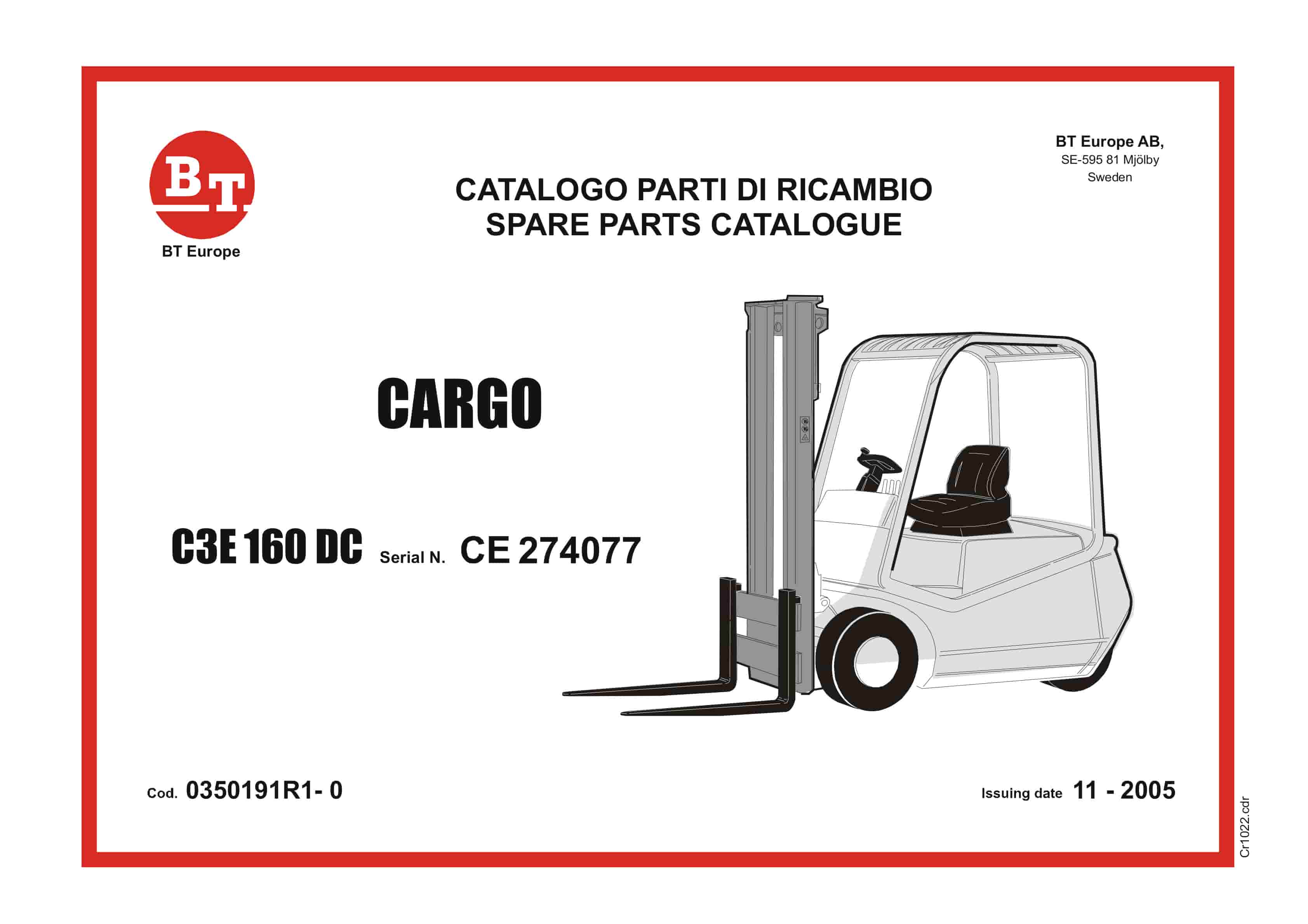 BT CARGO C3E 160 DC Spare Parts Catalog 0350191R1-0