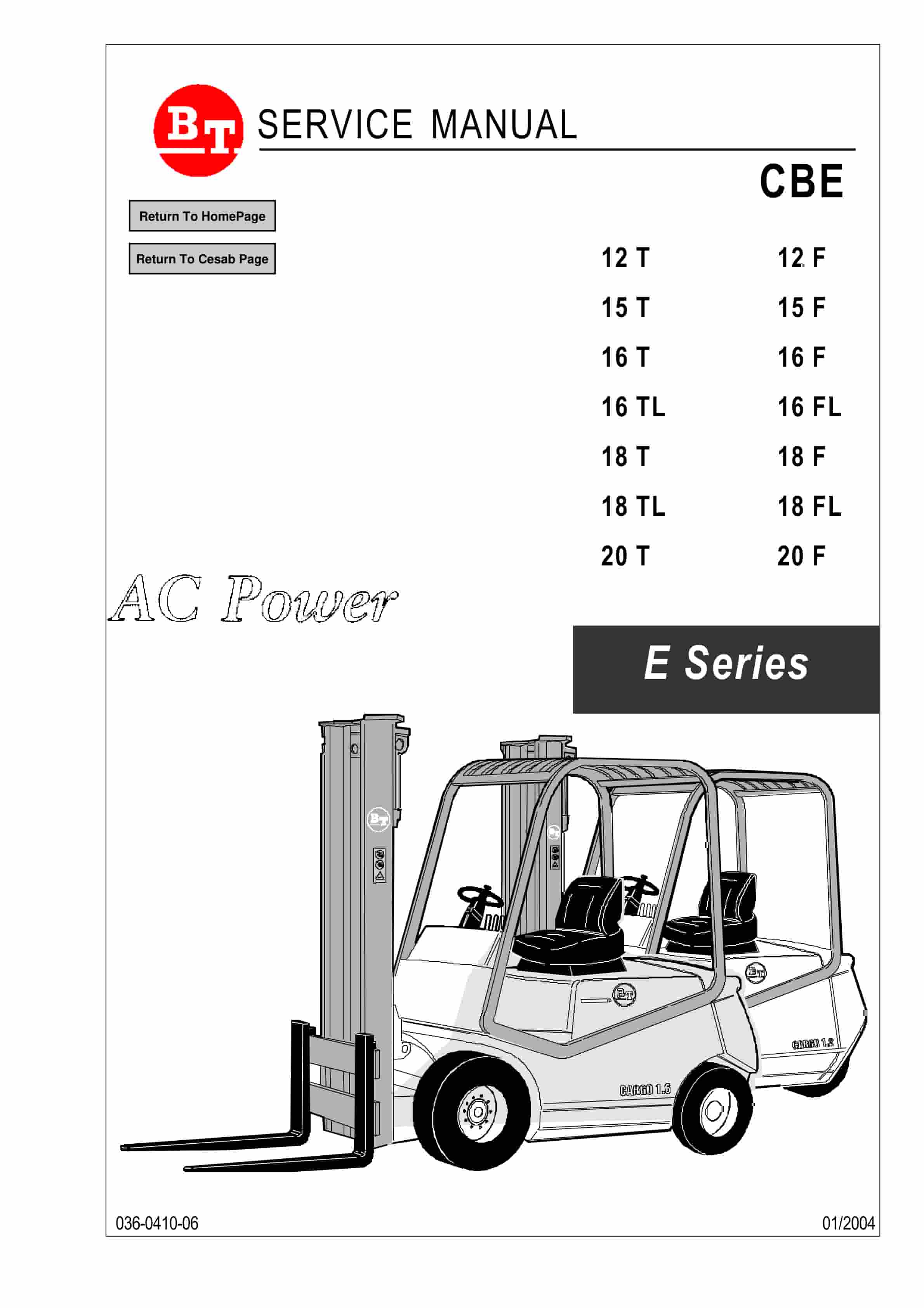 BT CBE 12T to CBE 20F Service Manual 036-0410-06